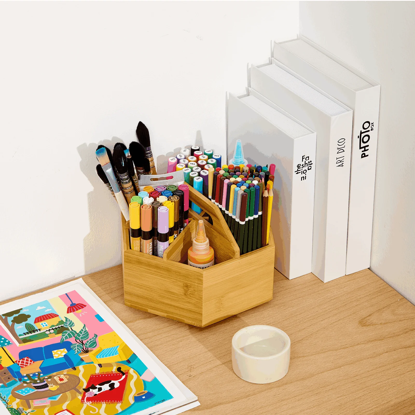 MEEDEN Bamboo Rotating Art Supply Organizer - Image 7