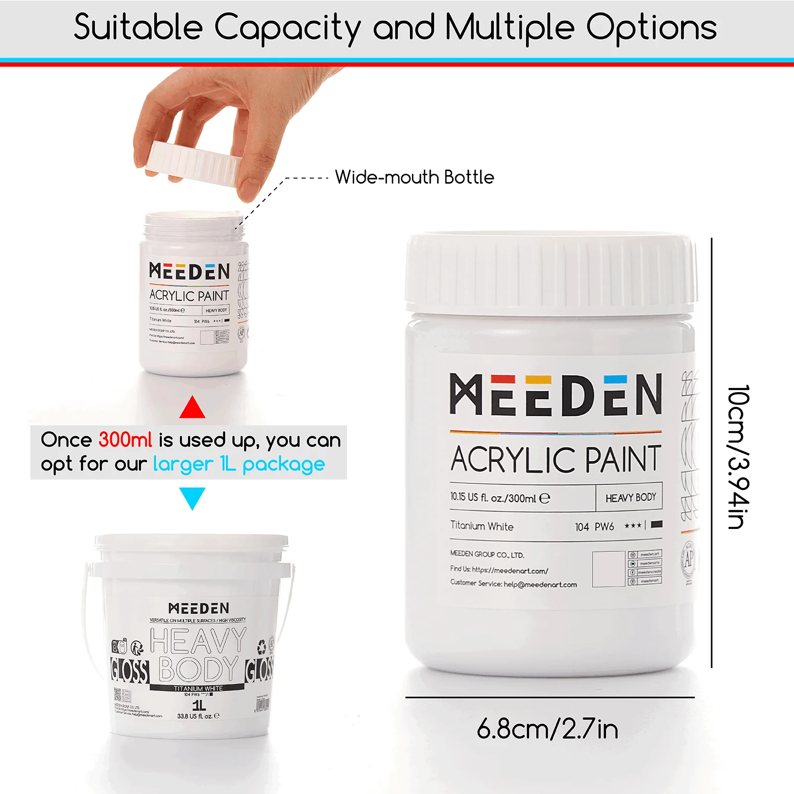 MEEDEN Black and White  Heavy Body Acrylic Paint, 300ml/10oz, 2 Jars - Image 6