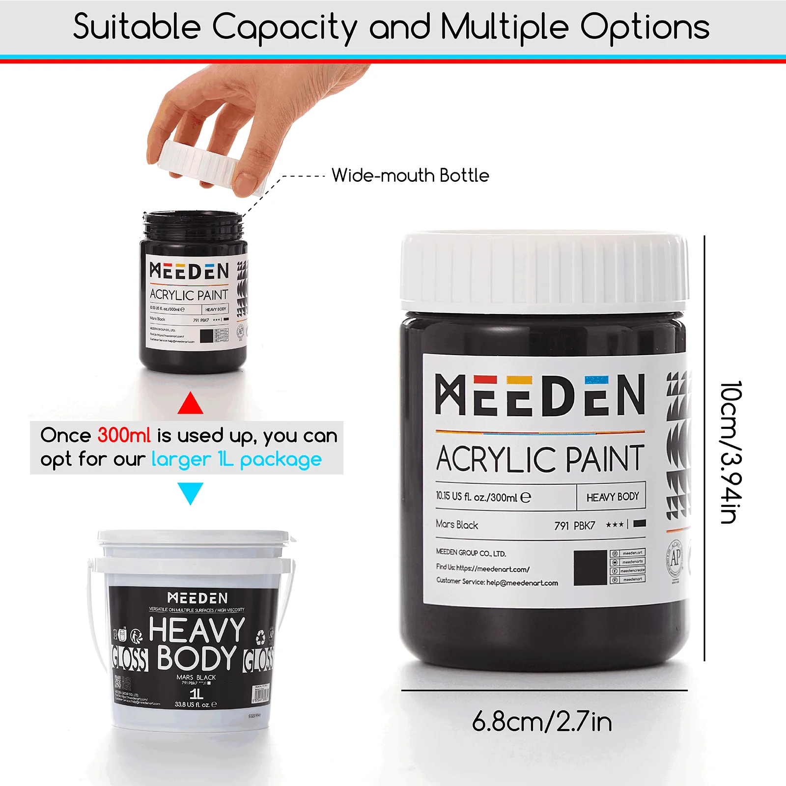 MEEDEN Black and White  Heavy Body Acrylic Paint, 300ml/10oz, 2 Jars - Image 7