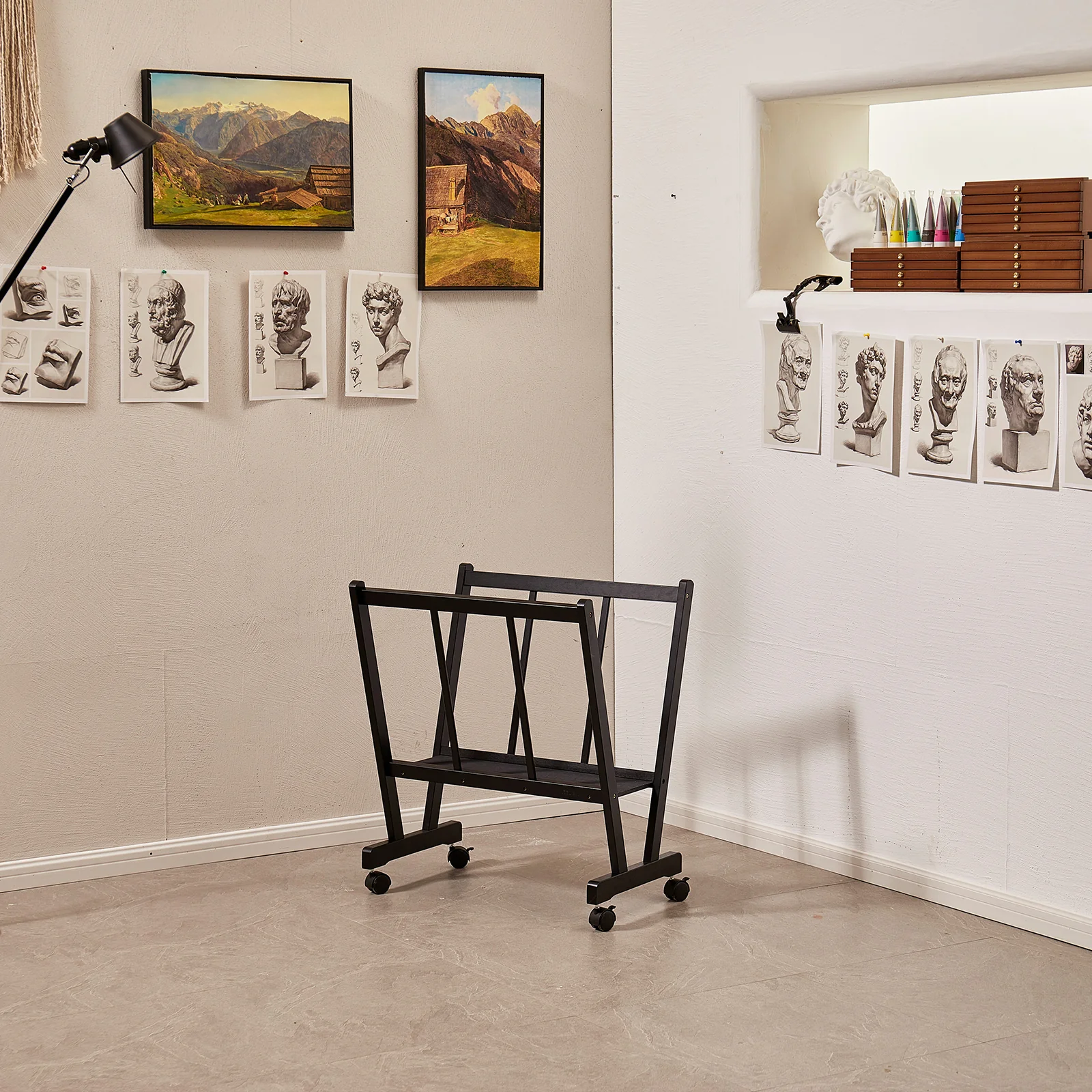 MEEDEN Wooden Large Print Rack with Castors-Black - Image 2