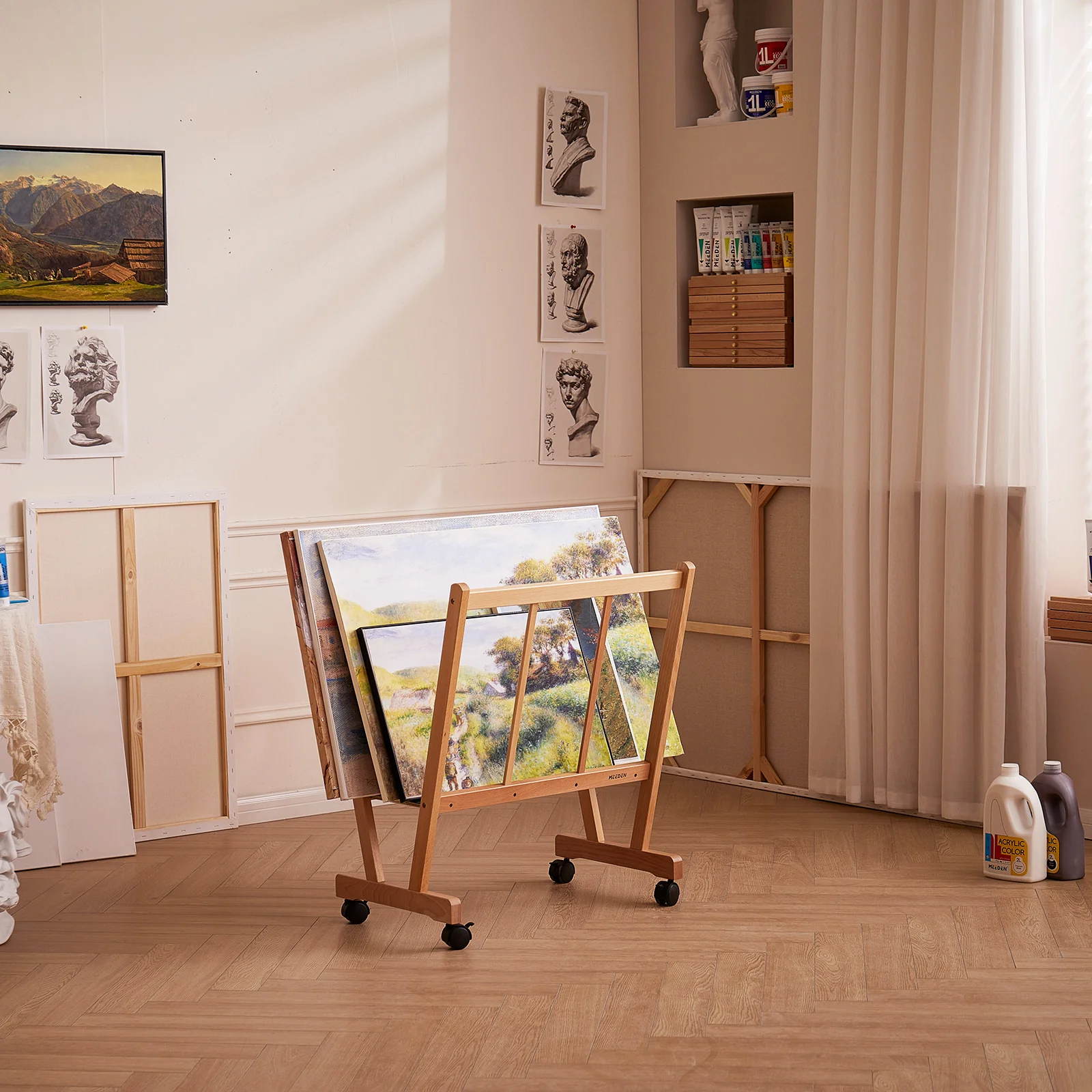 MEEDEN Wooden Large Print Rack with Castors-Natural - Image 3