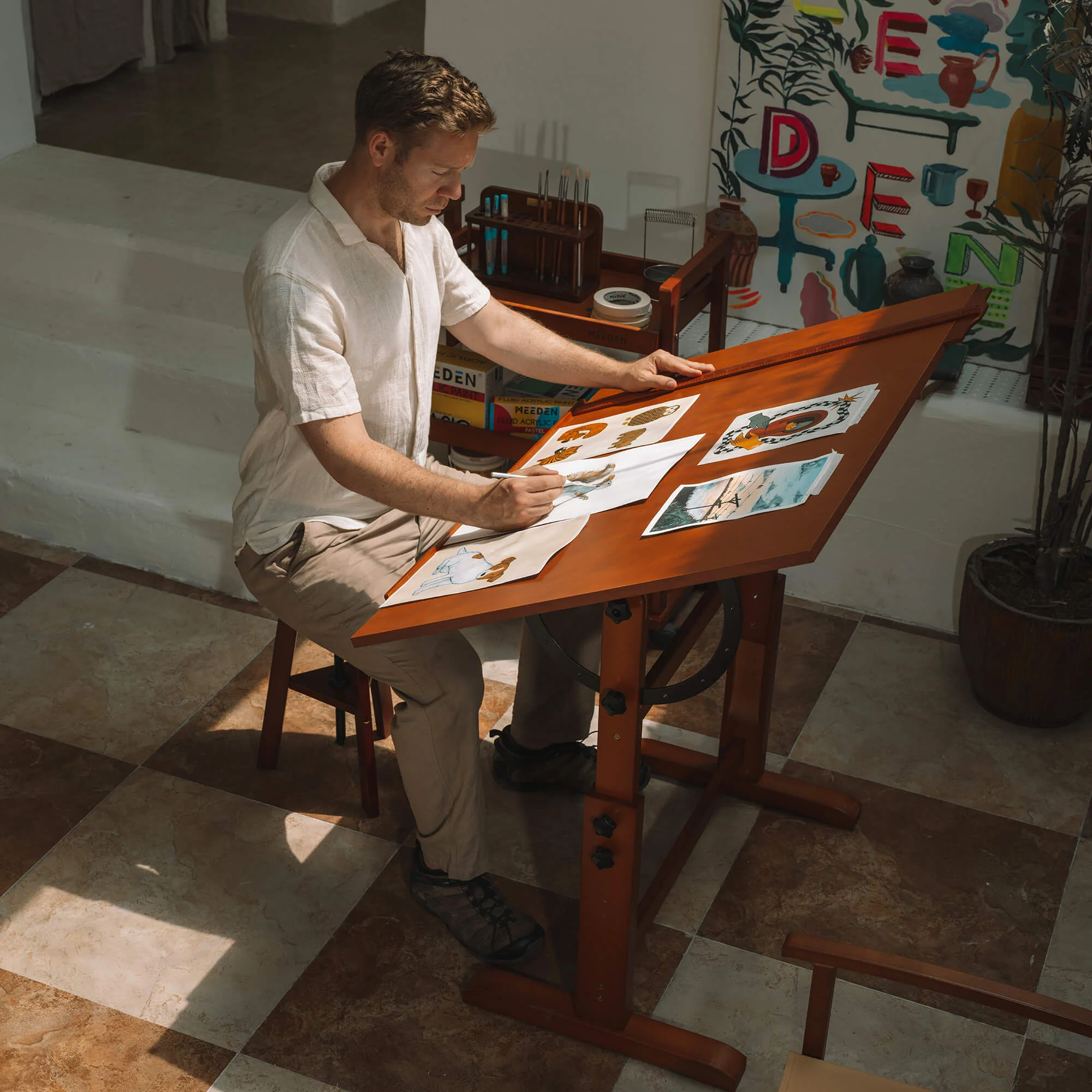 MEEDEN Extra Large Wooden Drafting Table, Light Walnut-XSZ-6008 - Image 3