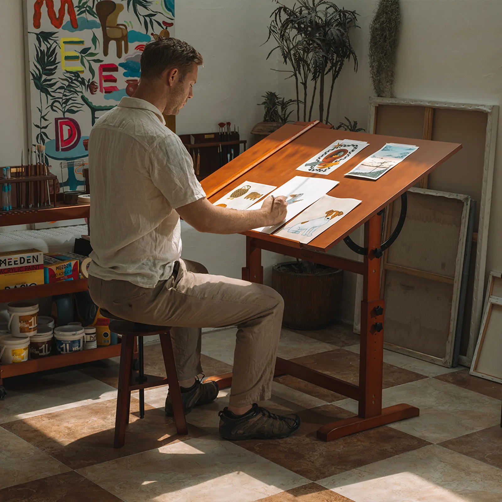 MEEDEN Extra Large Wooden Drafting Table, Light Walnut-XSZ-6008 - Image 4