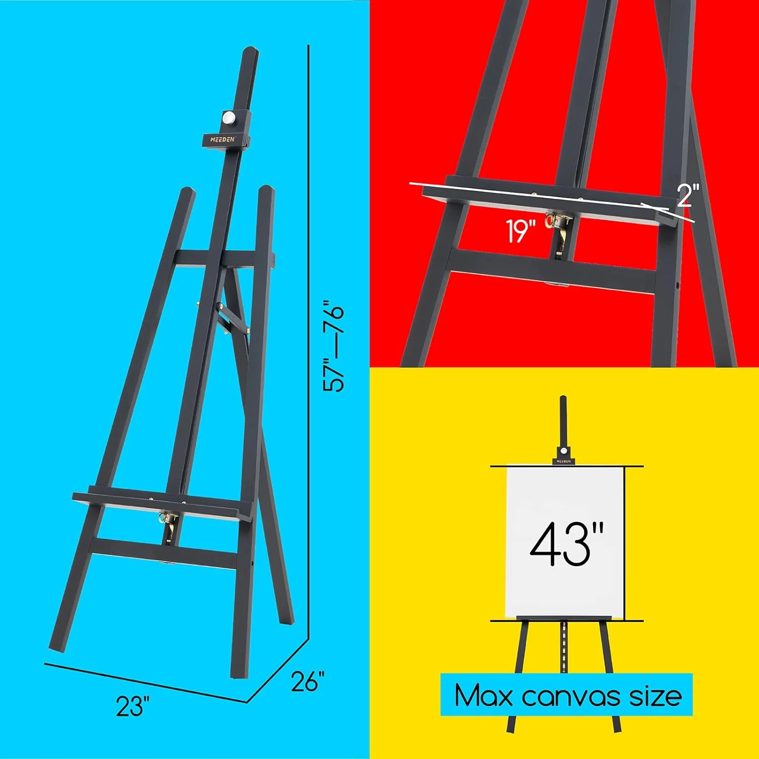 MEEDEN Pinewood A-Frame Painting Easel Stand-Black-W01D - Image 6
