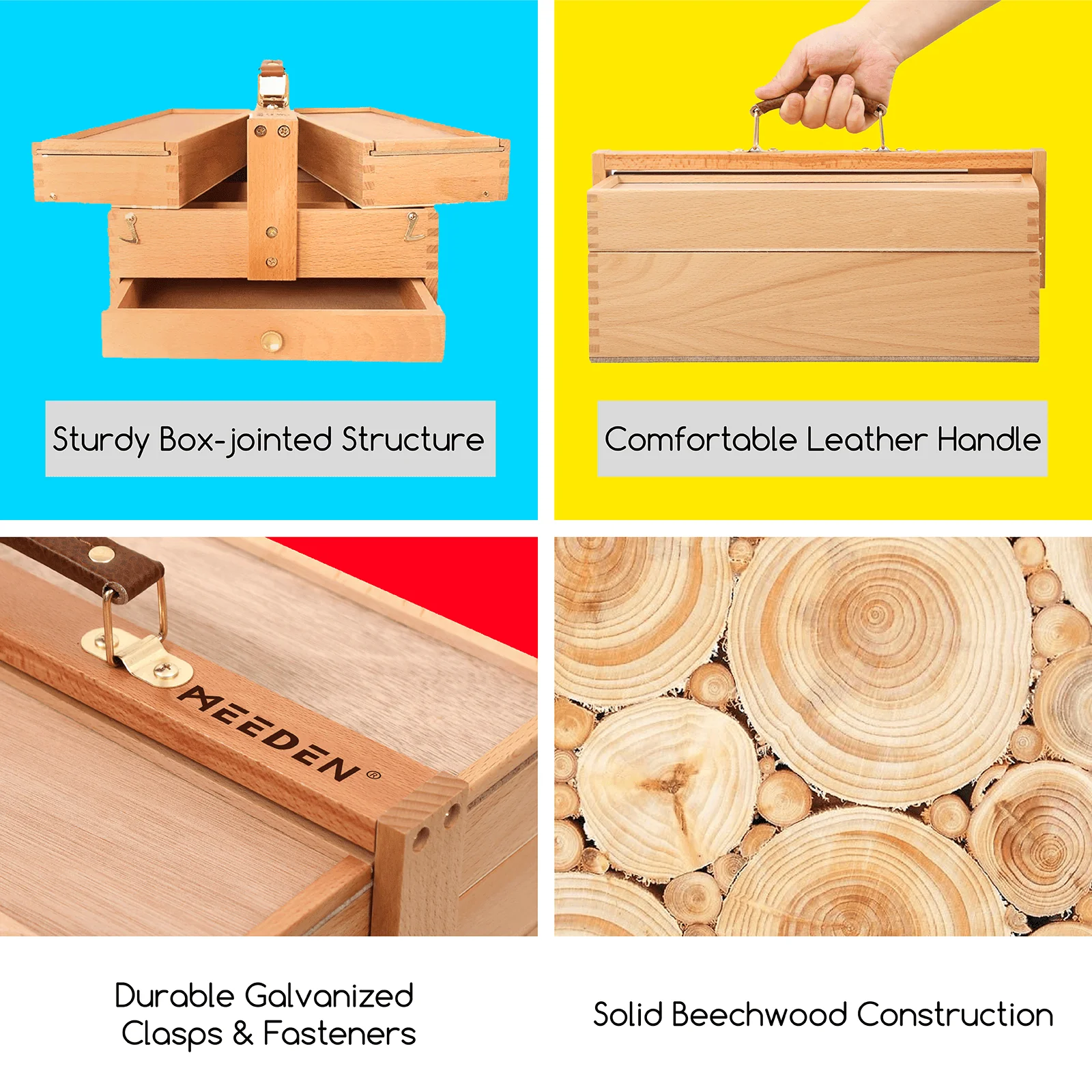 MEEDEN Wooden Artist Storage Box – Portable Foldable Organizer with Drawer - Image 10