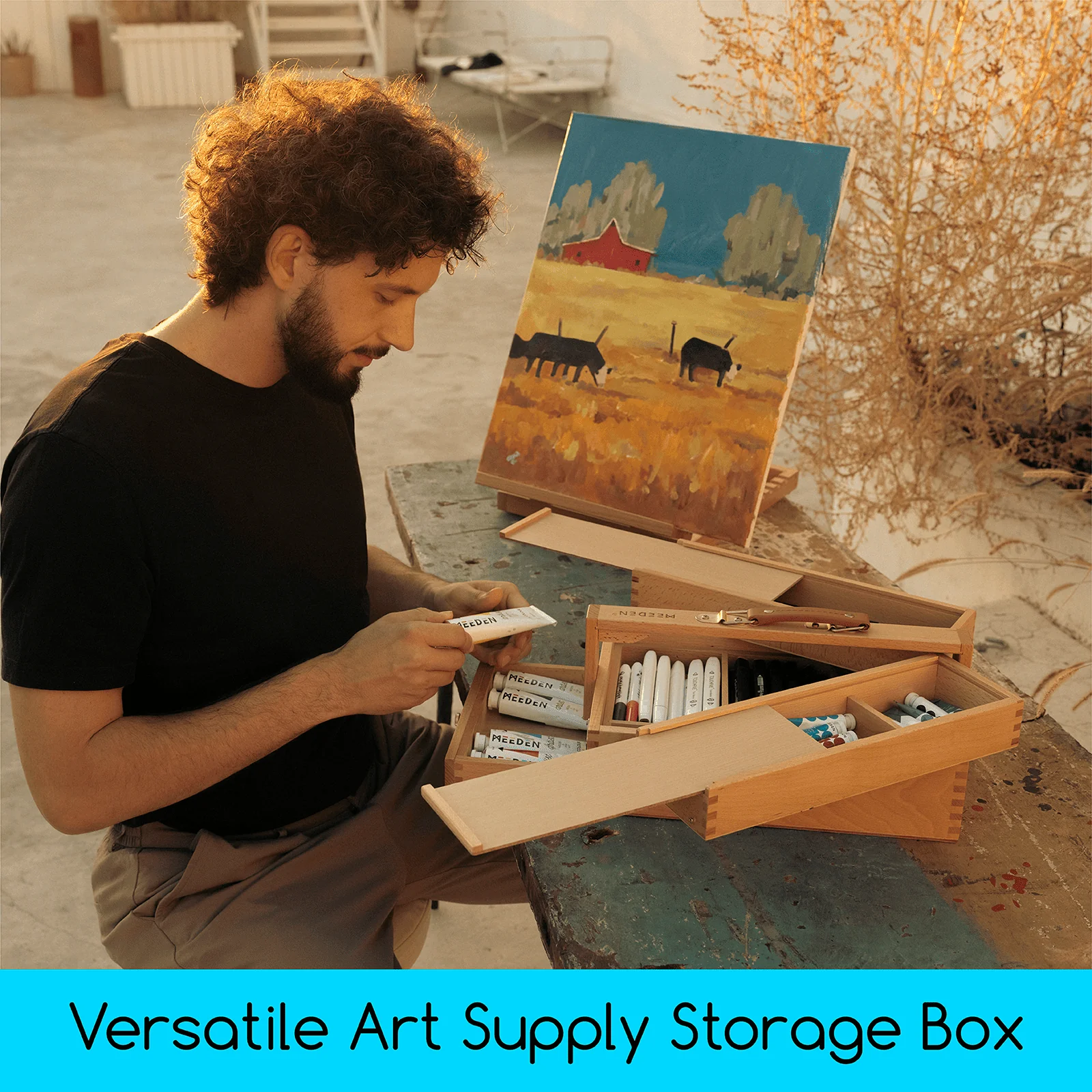 MEEDEN Wooden Artist Storage Box – Portable Foldable Organizer with Drawer - Image 12