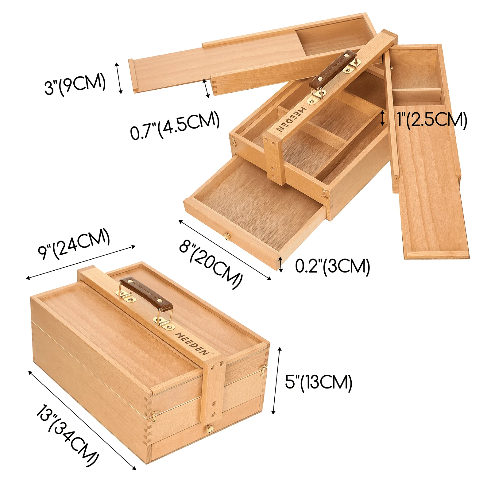 MEEDEN Wooden Artist Storage Box – Portable Foldable Organizer with Drawer - Image 6