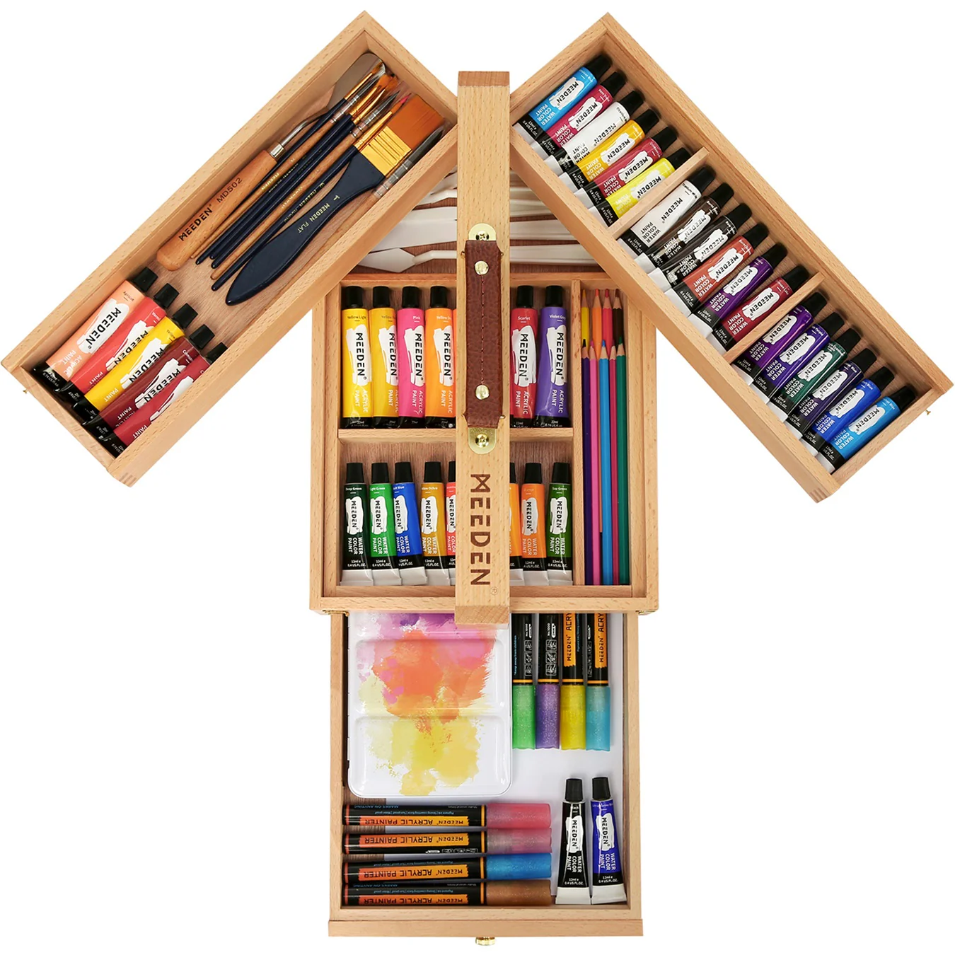 MEEDEN Wooden Artist Storage Box – Portable Foldable Organizer with Drawer - Image 7