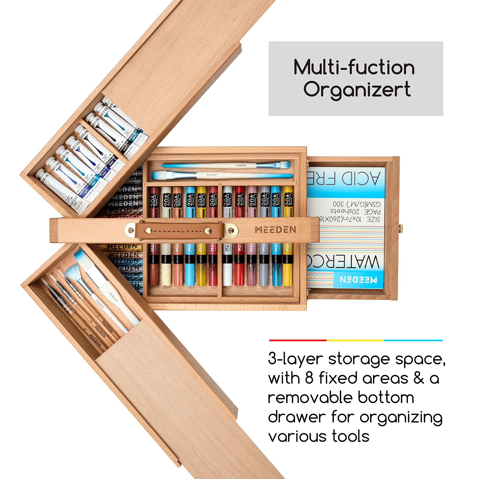 MEEDEN Wooden Artist Storage Box – Portable Foldable Organizer with Drawer - Image 8