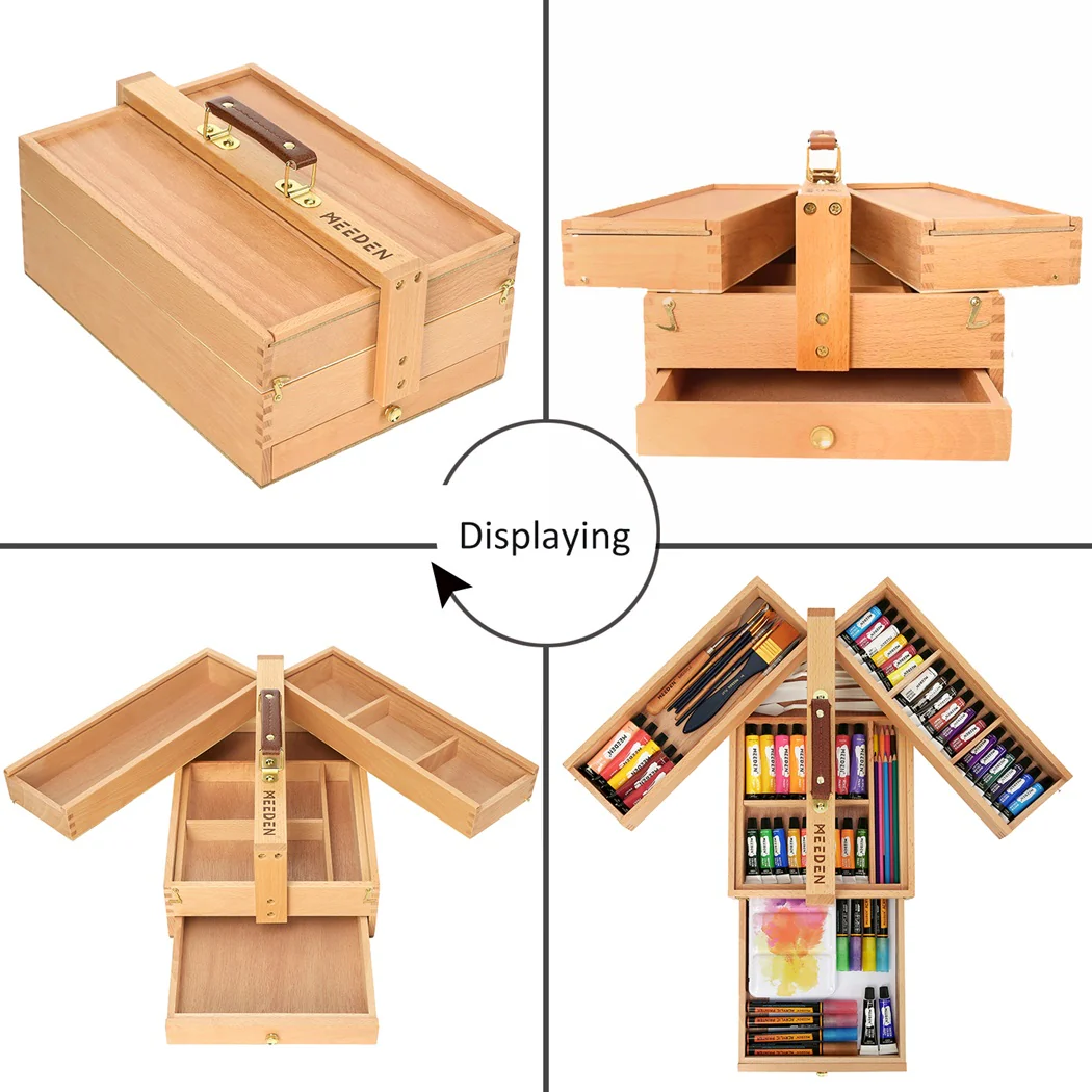 MEEDEN Wooden Artist Storage Box – Portable Foldable Organizer with Drawer - Image 9