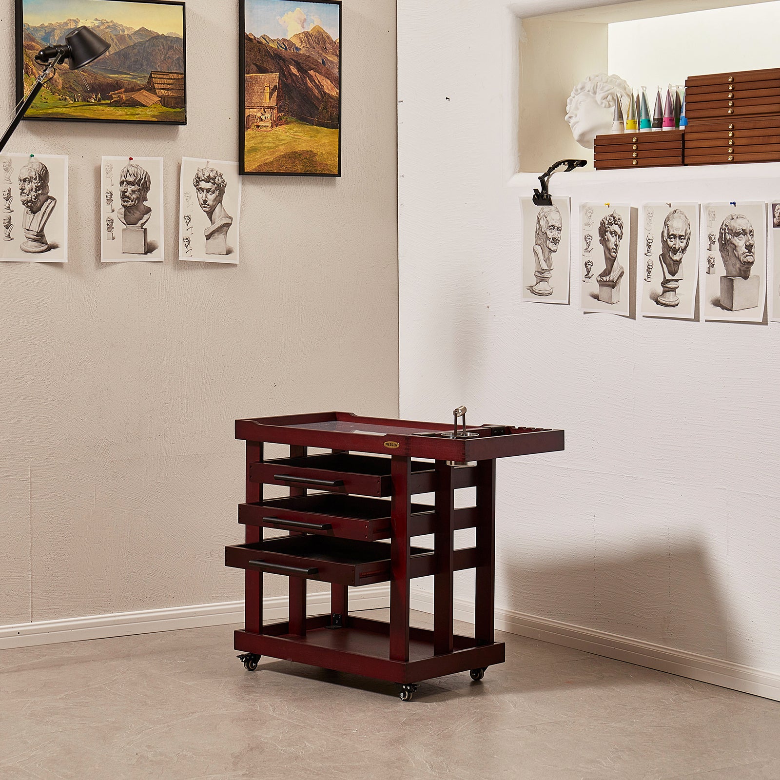 MEEDEN Deluxe Artist Storage Cart, 5-Tier Taboret-Cherry Walnut-W13H - Image 3