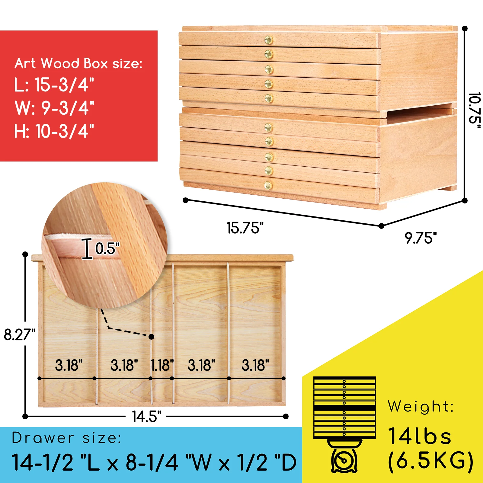 MEEDEN 10-Drawer Art Supply Storage Box, Natural - Image 3