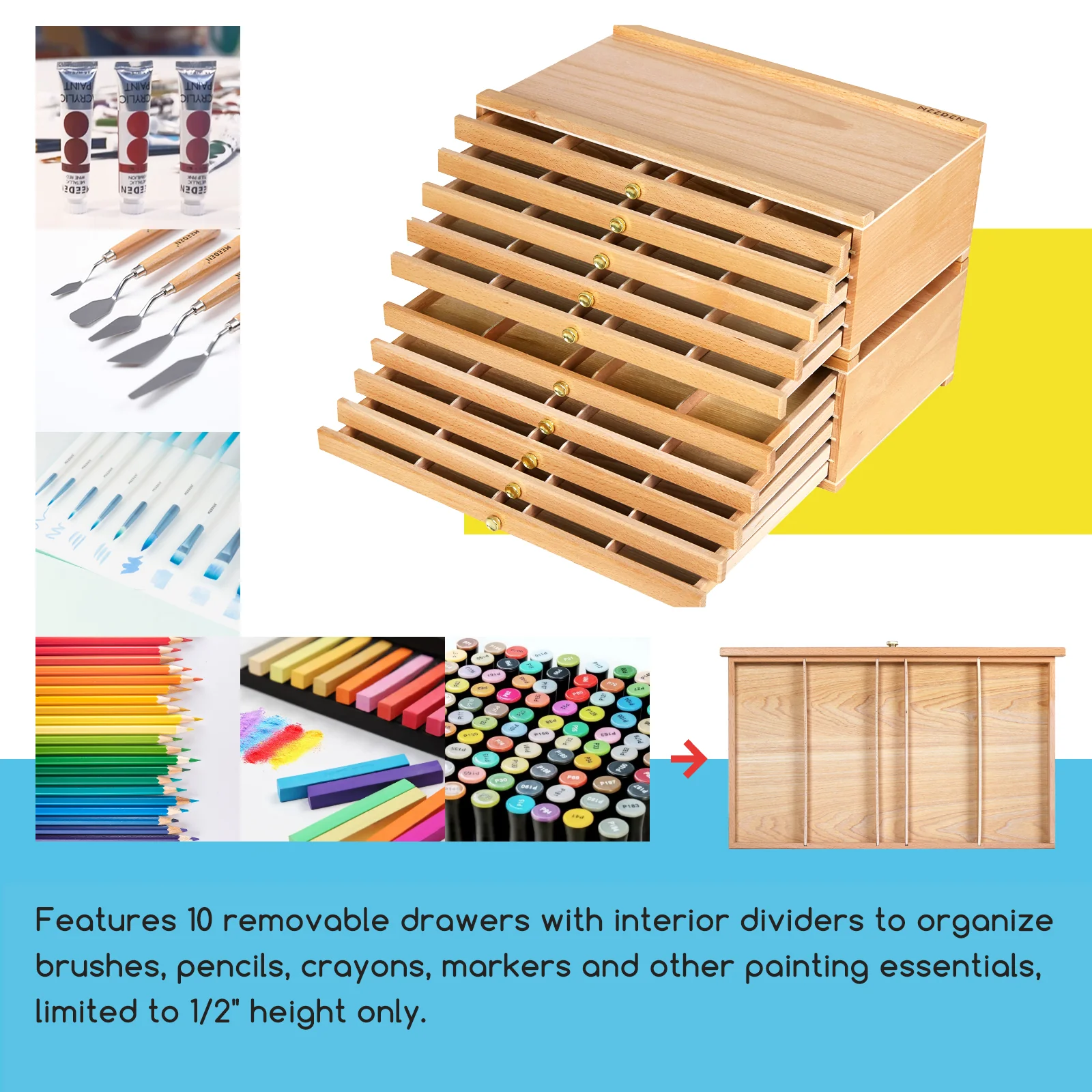 MEEDEN 10-Drawer Art Supply Storage Box, Natural - Image 4