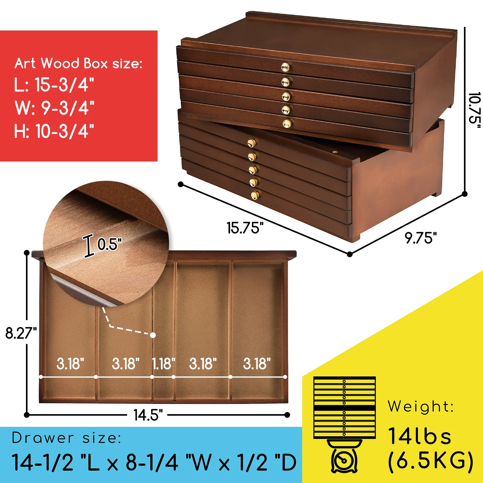 MEEDEN 10-Drawer Art Supply Storage Box, Walnut Color - Image 4