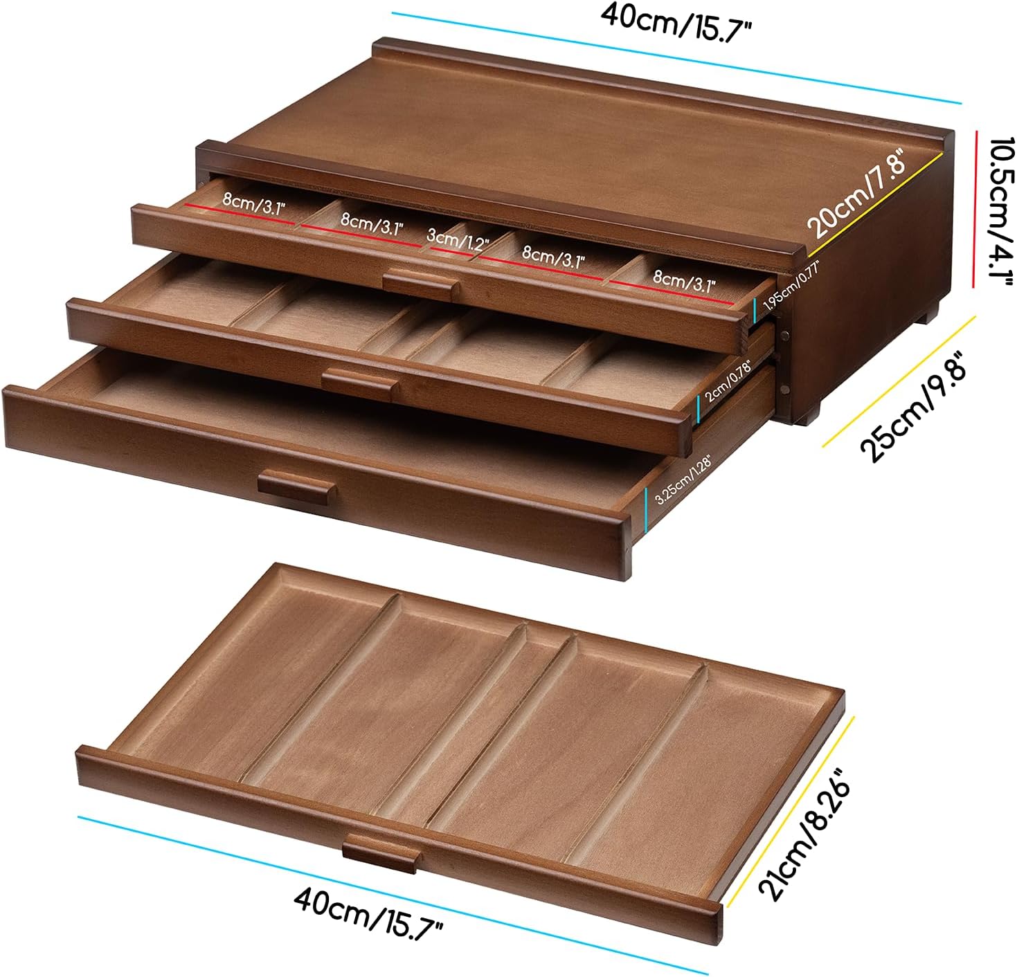 MEEDEN Pro 3-Drawer Beech Wood Portable Storage Box-HH-3 - Image 6