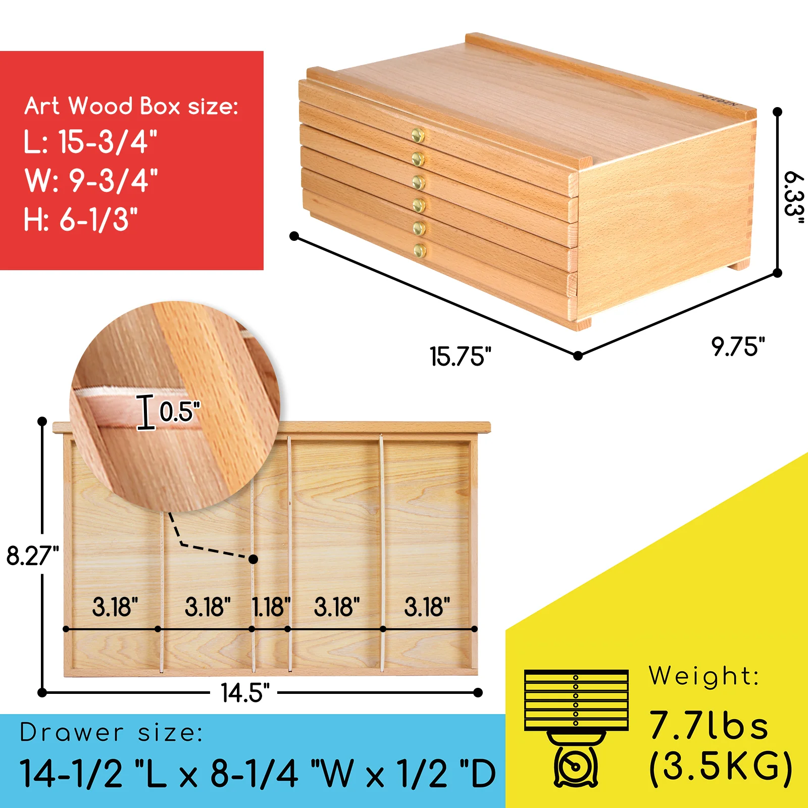 MEEDEN 6-Drawer Artist Supply Storage Box, Natural - Image 3