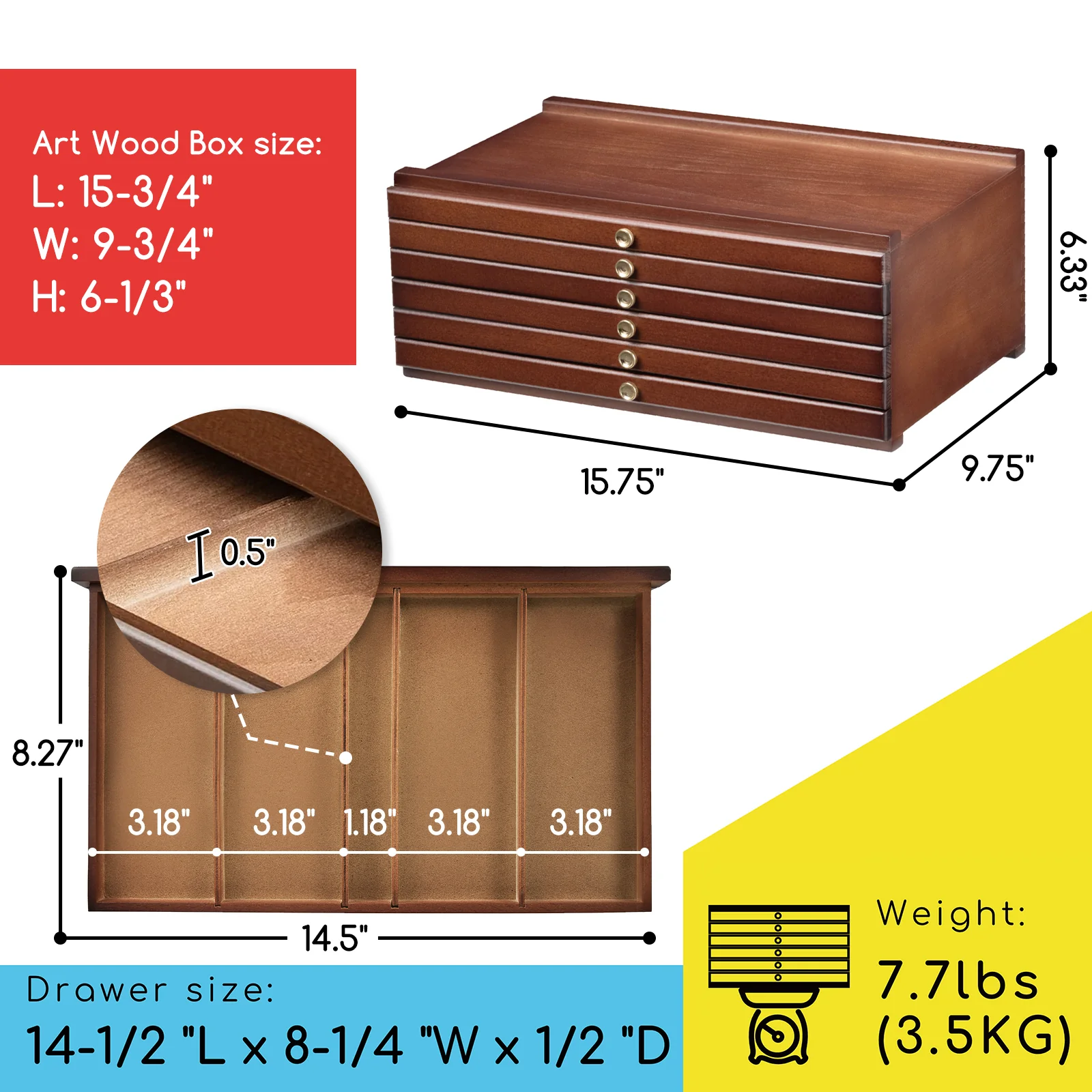 MEEDEN 6-Drawer Artist Supply Storage Box, Walnut - Image 4