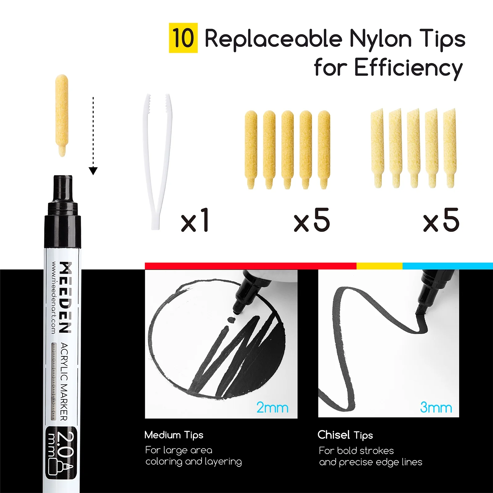 MEEDEN Acrylic Paint Markers, Black & White Colors - Image 3