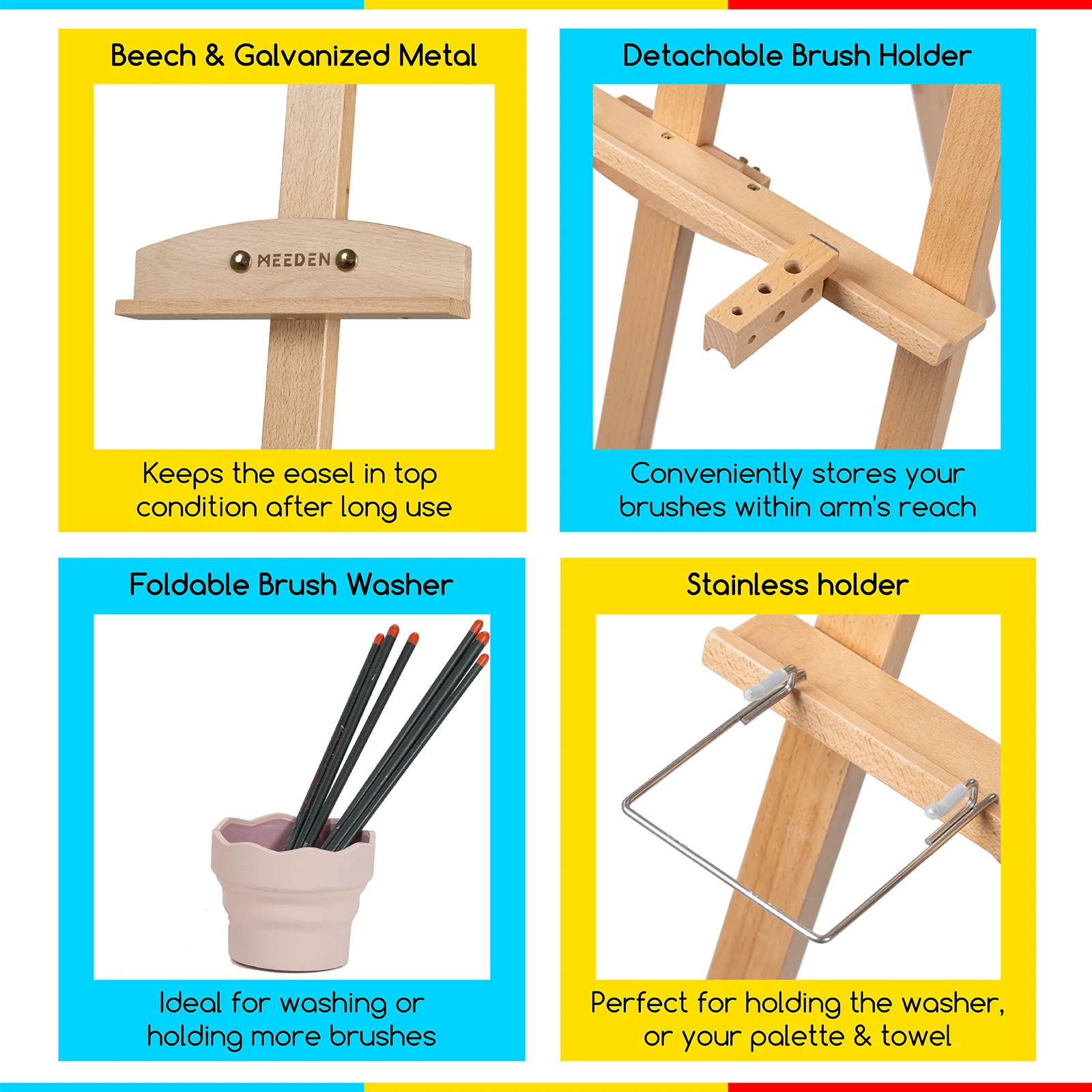MEEDEN Beechwood A-Frame Easel with Brush Holder & Washer - HJ-2E-YM - Image 11