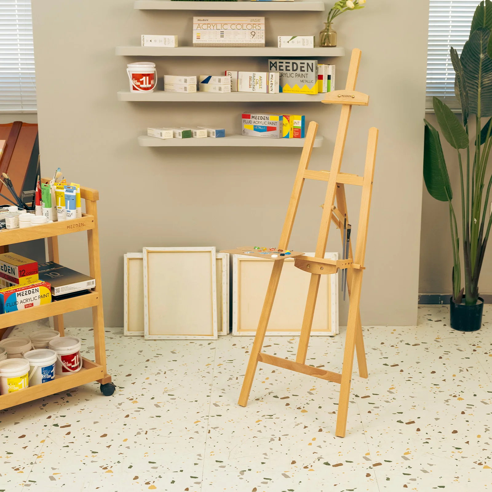 MEEDEN Beechwood A-Frame Easel with Brush Holder & Washer - HJ-2E-YM - Image 3