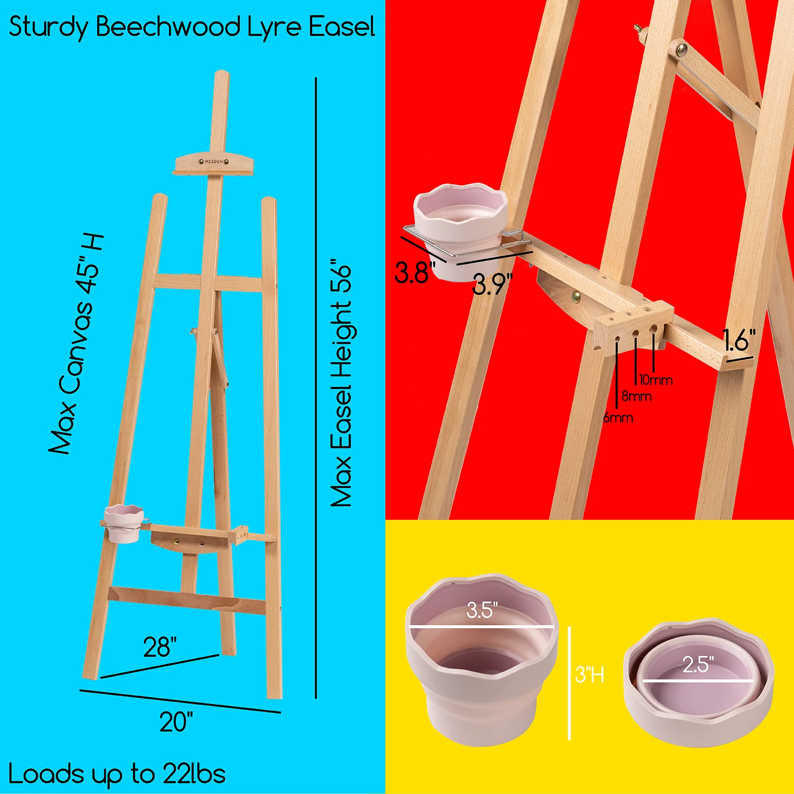 MEEDEN Beechwood A-Frame Easel with Brush Holder & Washer - HJ-2E-YM - Image 8
