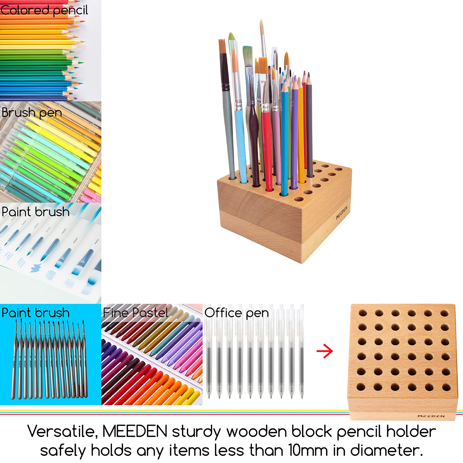 MEEDEN Beechwood Pencil and Brush Holder - 36 Holes - Image 6