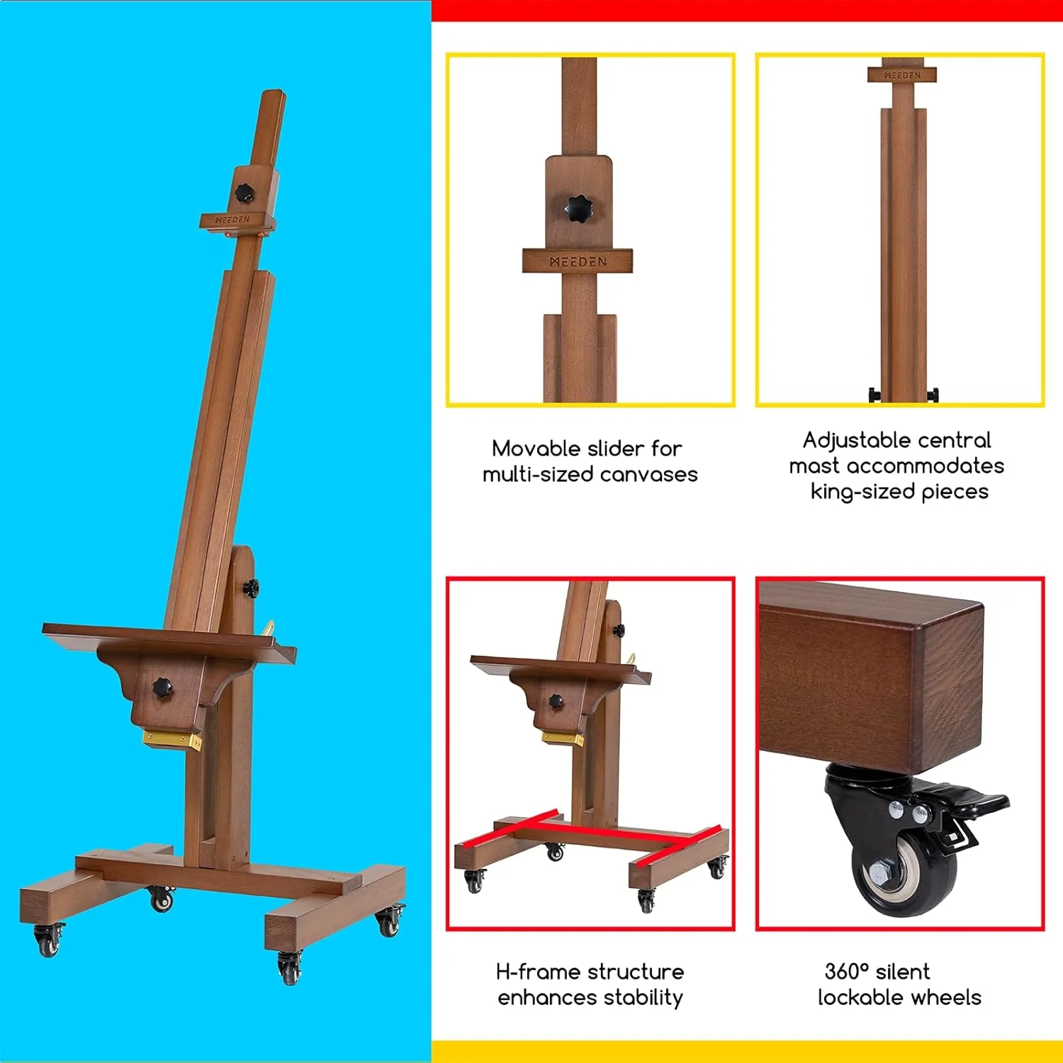 MEEDEN Extra Large Adjustable Artist Easel Stand, Walnut-DHJ-11 - Image 5