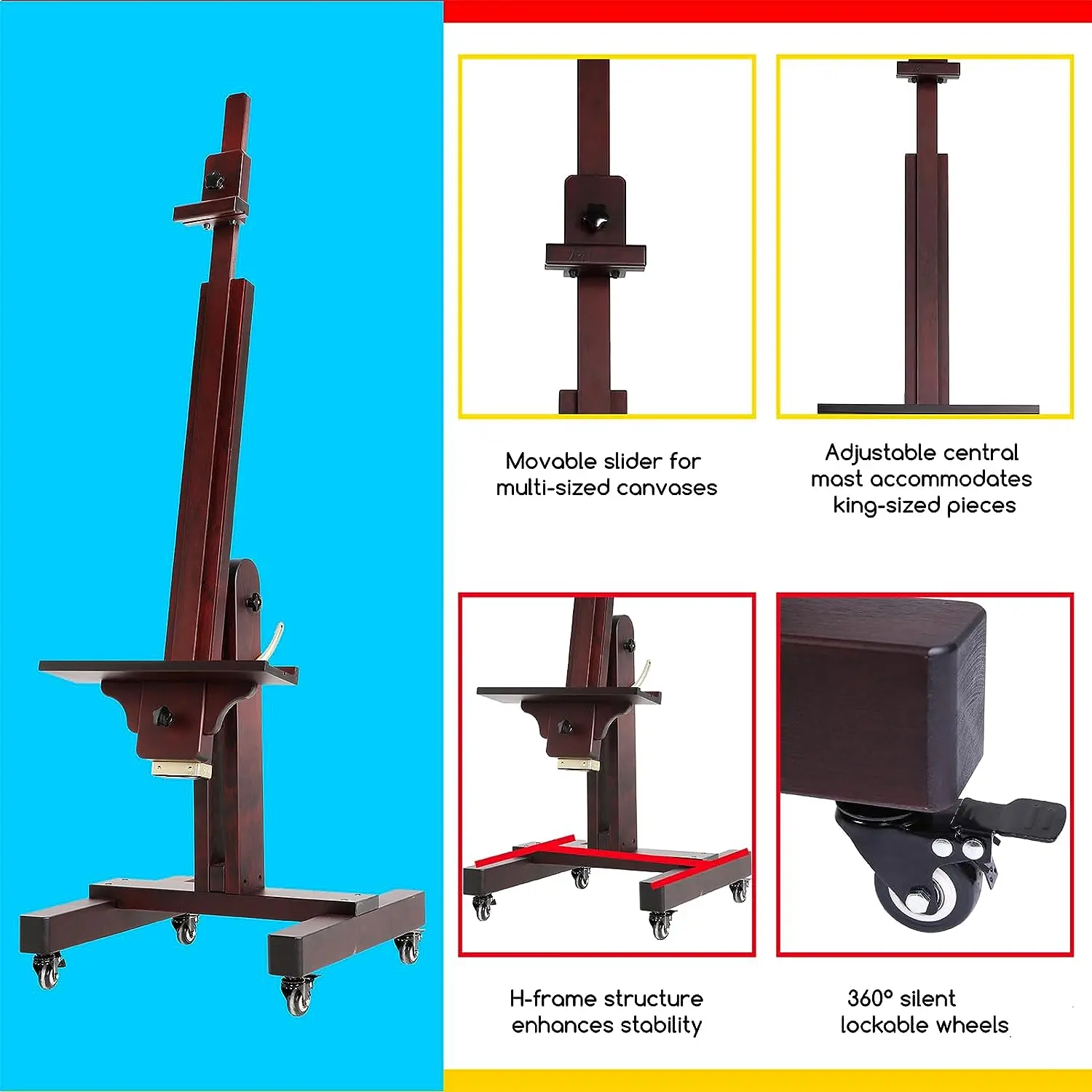 MEEDEN Extra Large Adjustable Artist Easel Stand, Dark Walnut-DHJ-11 - Image 6