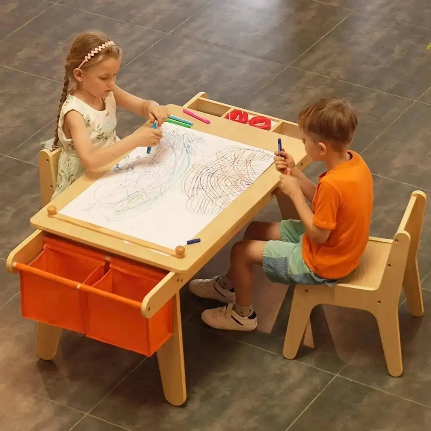 MEEDEN Kids Art Table, Solid Birch Wood Kids Table & Chair Set with Paper Roll - Image 2