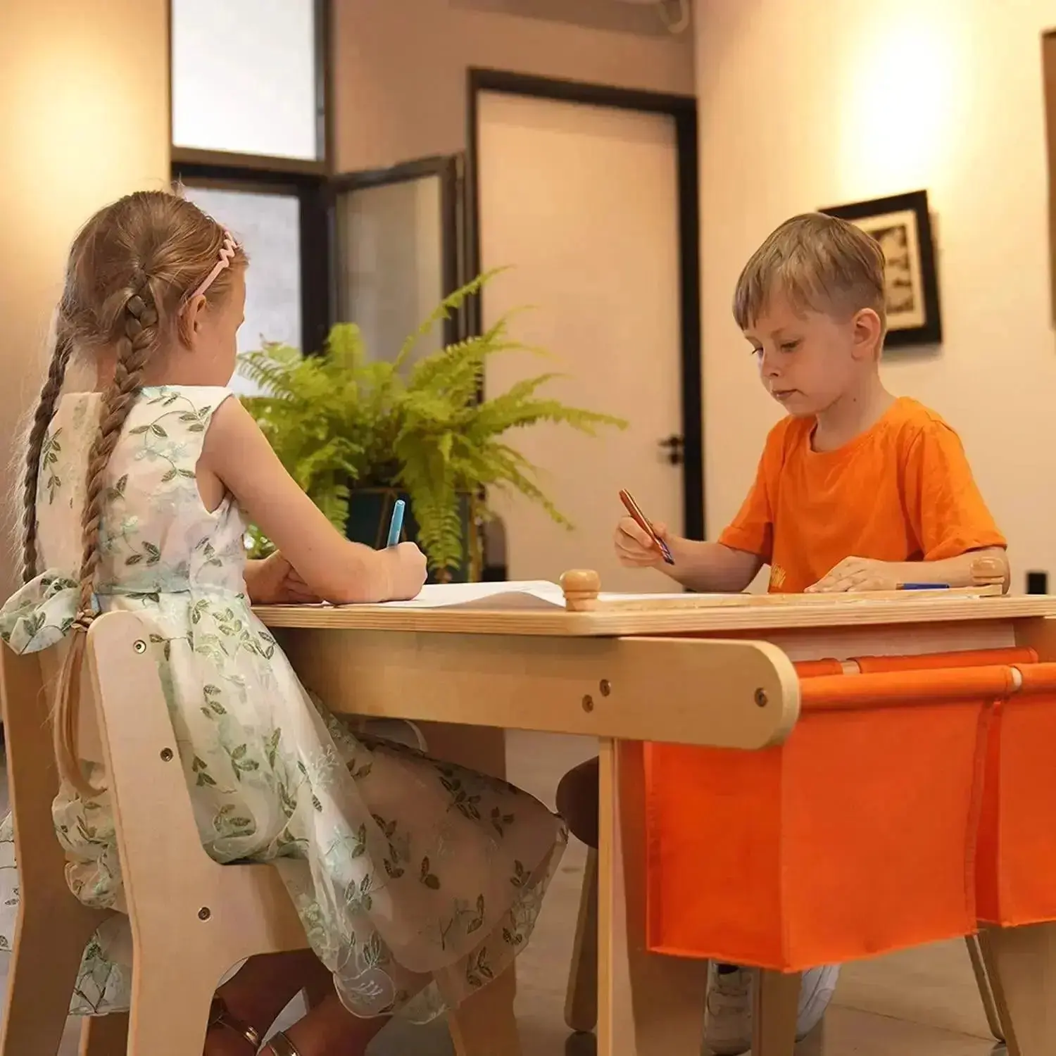 MEEDEN Kids Art Table, Solid Birch Wood Kids Table & Chair Set with Paper Roll - Image 4