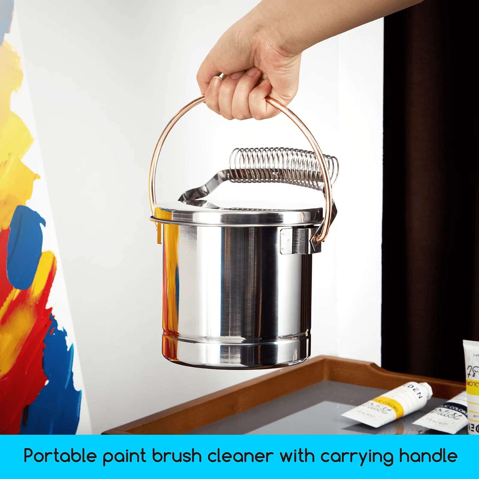 MEEDEN Portable Paint Brush Washer: Airtight Stainless Steel - Extra Large - Image 4