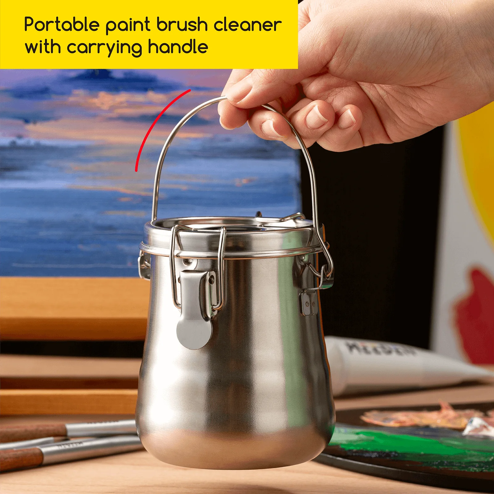 MEEDEN Portable Paint Brush Washer: Airtight Stainless Steel - Medium - Image 6