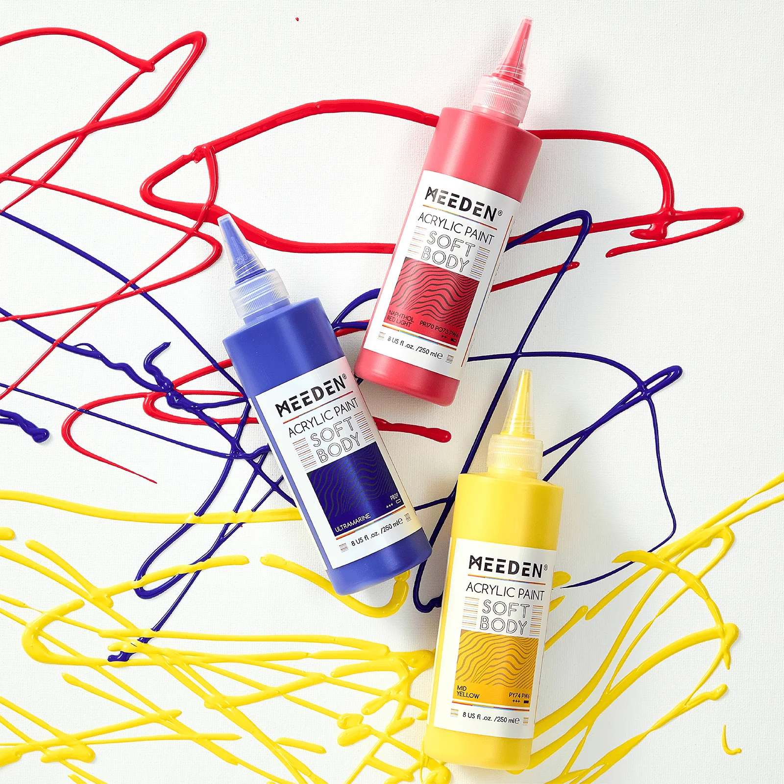MEEDEN Soft Body Acrylic Paints Set, 37 Colors x 250ml/8.45oz