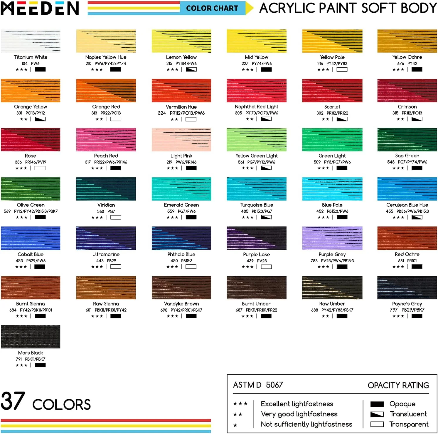 MEEDEN Soft Body Acrylic Paints Set, 37 Colors x 250ml/8.45oz - Image 2