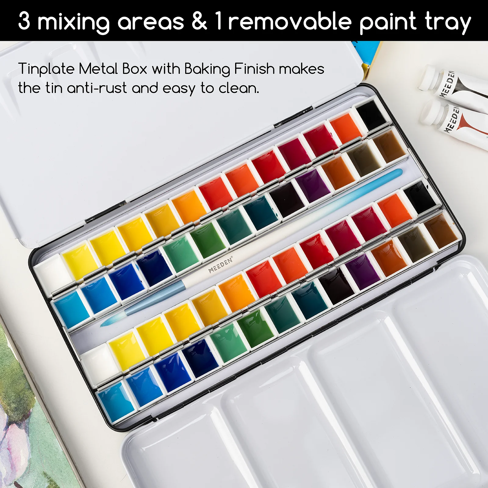 MEEDEN Travel Water Color Paint Palette Tin with 12 Half Pans - Red - Image 4