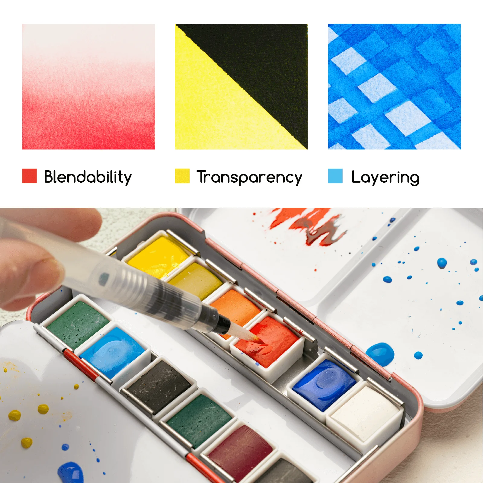 MEEDEN 12 Colors Watercolor Paint Set, Travel Watercolor Set with Brush in Half Pans - Image 11