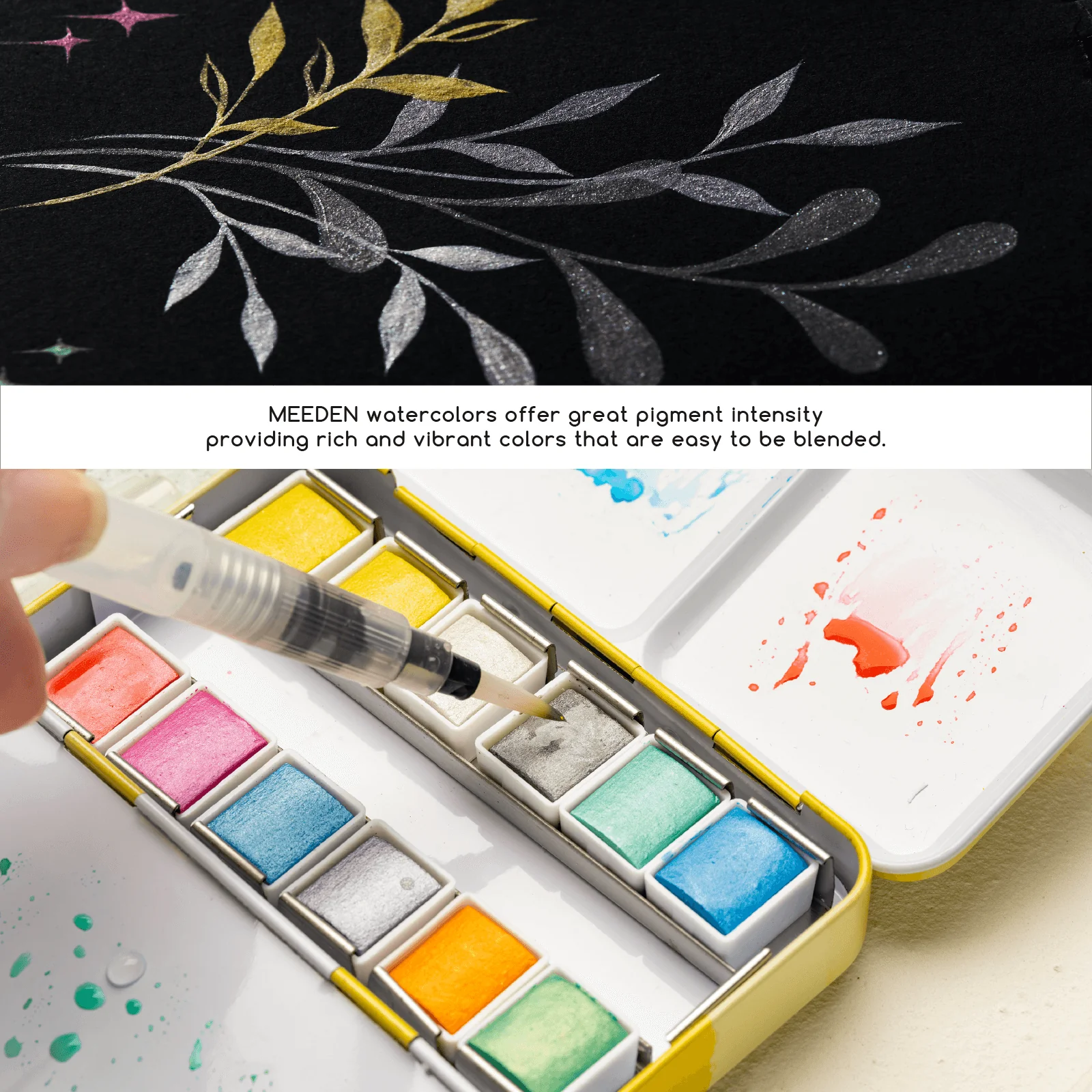 MEEDEN 12 Colors Watercolor Paint Set, Travel Watercolor Set with Brush in Half Pans - Image 12