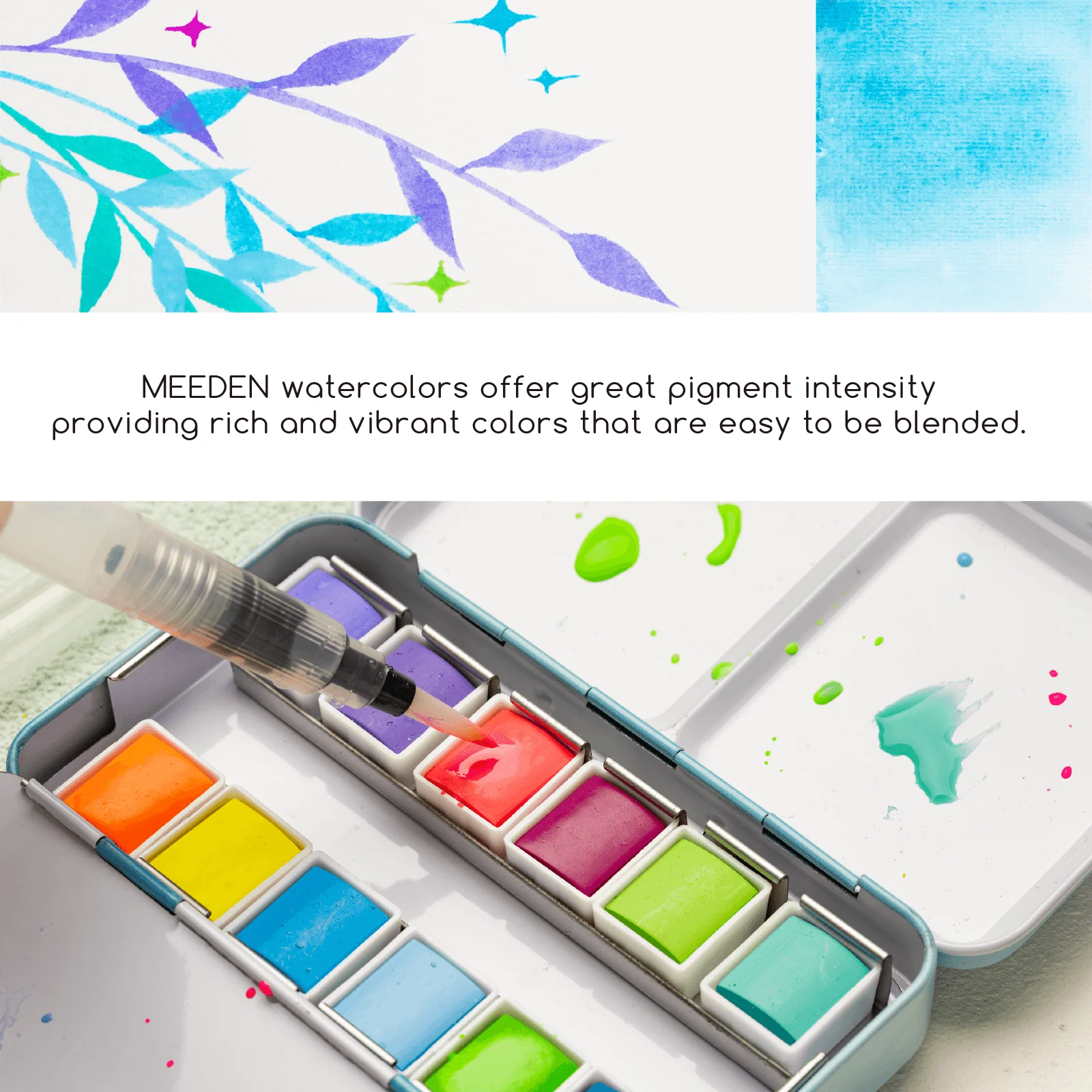 MEEDEN 12 Colors Watercolor Paint Set, Travel Watercolor Set with Brush in Half Pans - Image 13