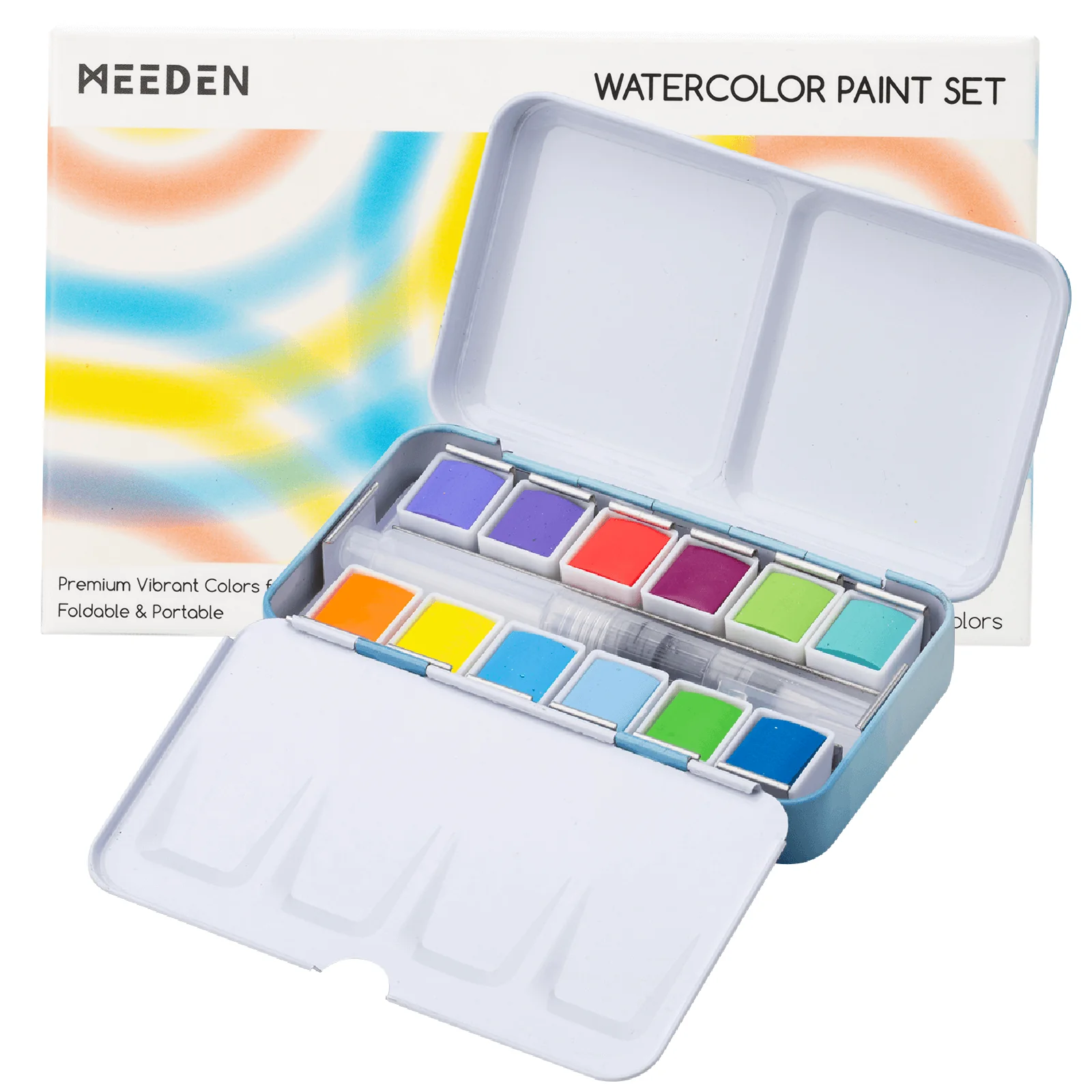 MEEDEN 12 Colors Watercolor Paint Set, Travel Watercolor Set with Brush in Half Pans - Image 3