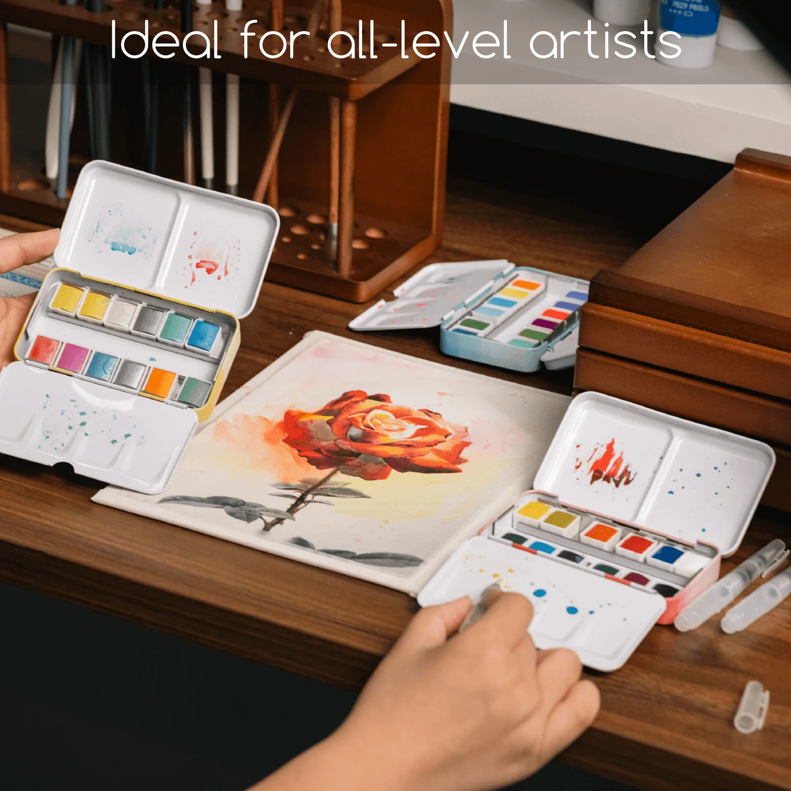 MEEDEN 12 Colors Watercolor Paint Set, Travel Watercolor Set with Brush in Half Pans - Image 7