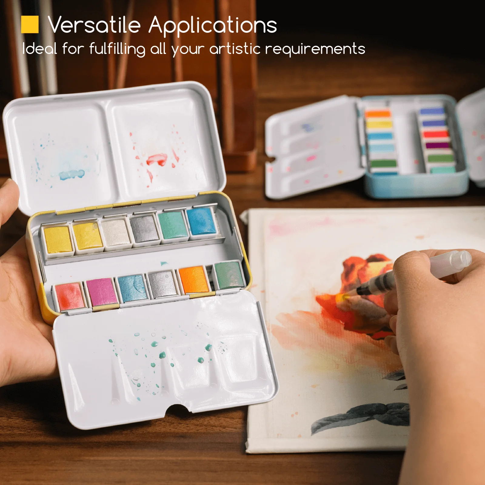 MEEDEN 12 Colors Watercolor Paint Set, Travel Watercolor Set with Brush in Half Pans - Image 9