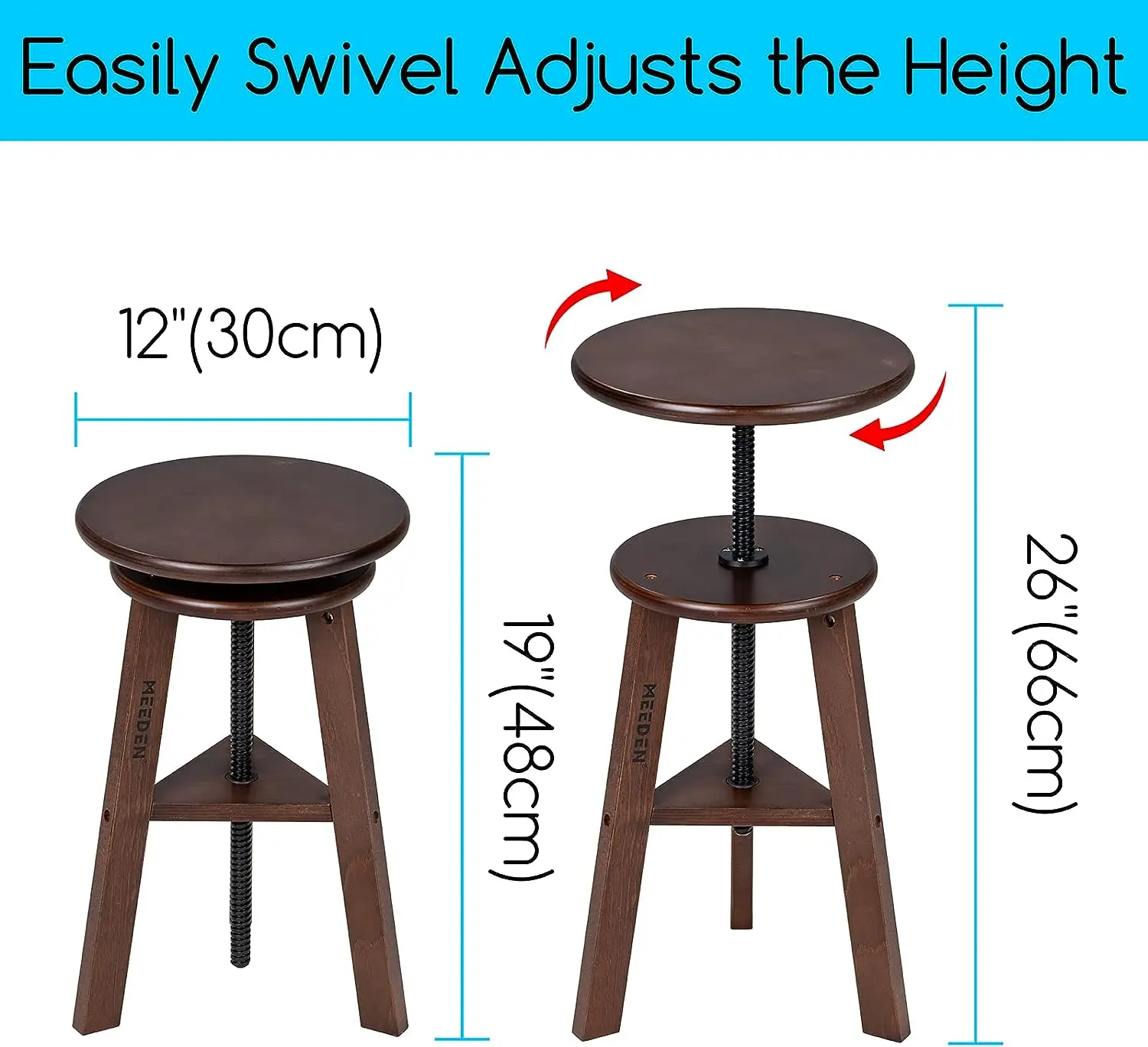 MEEDEN Wooden Drafting Stool with Adjustable Height-Walnut-G-005 - Image 4