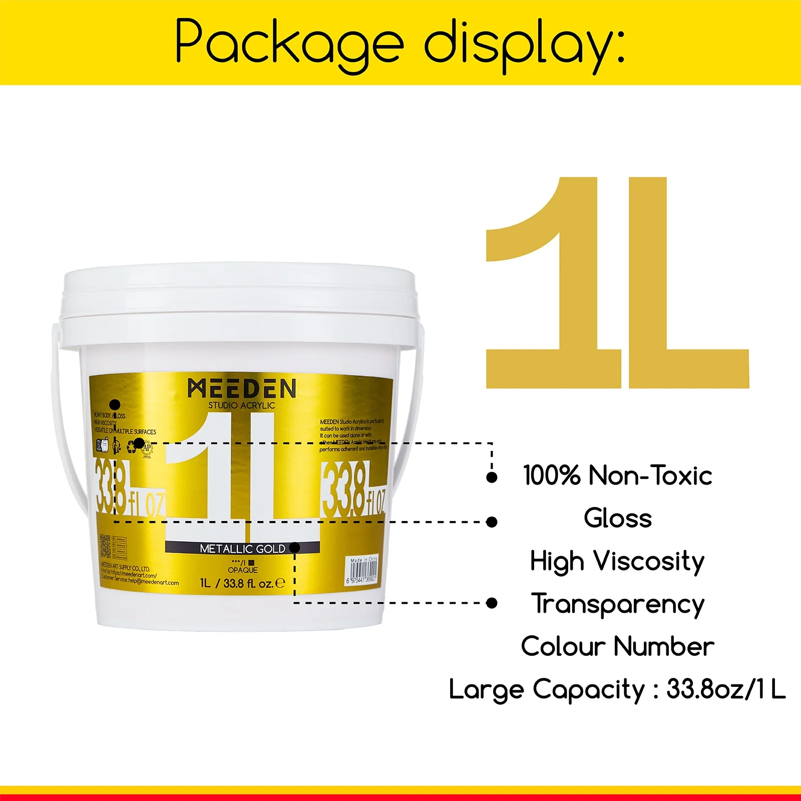 MEEDEN Studio Acrylic Paint,  Metallic Brilliant Gold, 1 L / 33.8 oz - Image 5