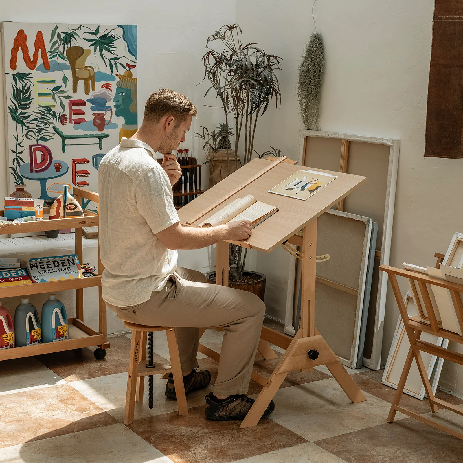 MEEDEN Adjustable Wooden Drafting Table, Natural-XSZ-2 - Image 4