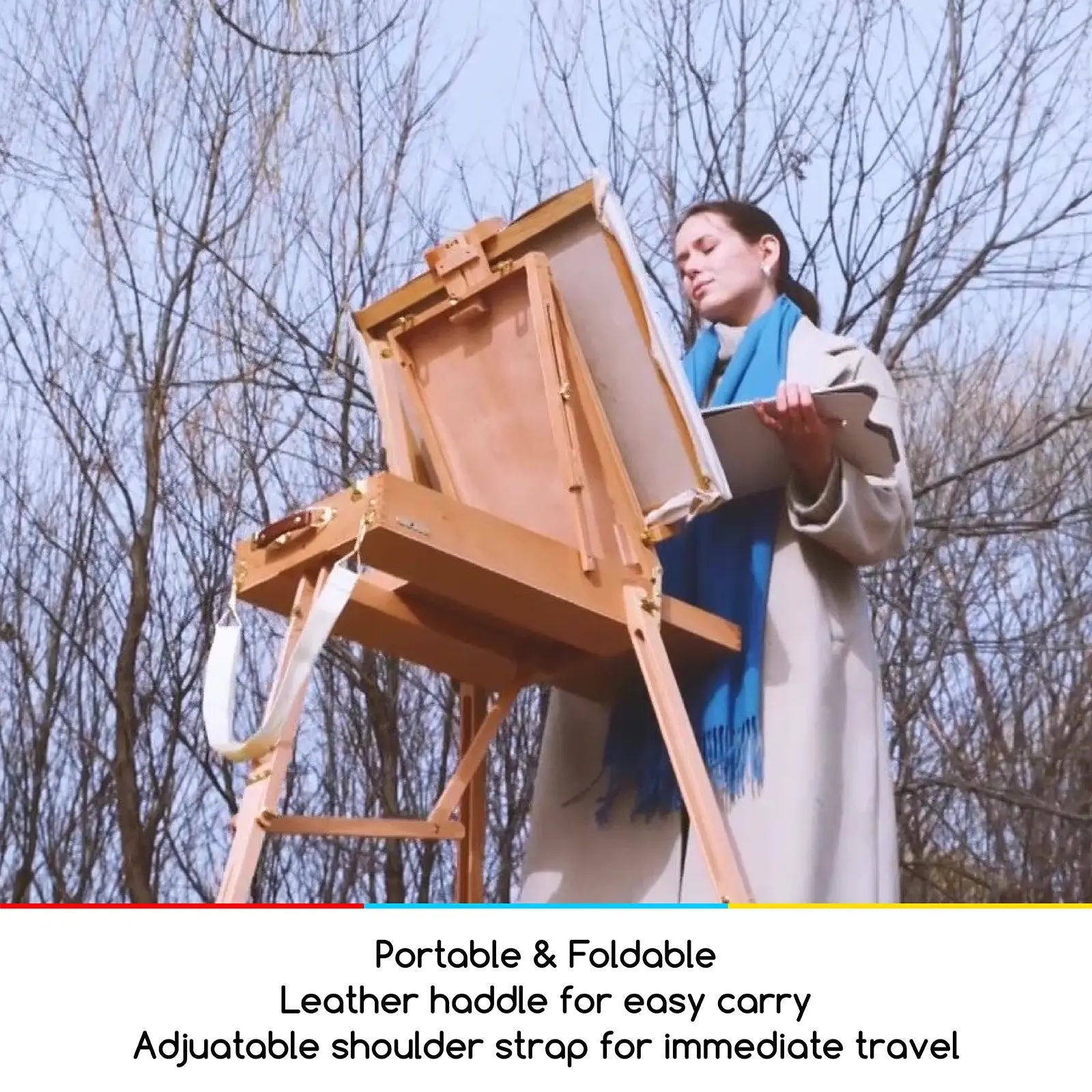 MEEDEN Solid Beech Wood Plein Air French Easel, Foldable & Spacious -HX-3 - Image 8
