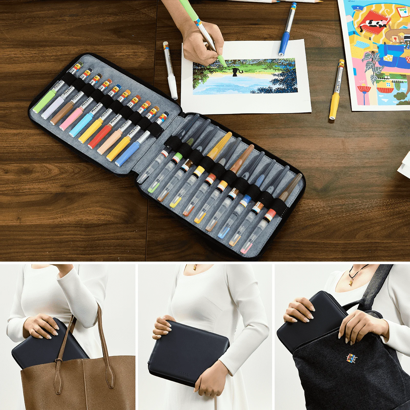 MEEDEN Leather Tri-Layer Brush/Pencil/Marker Organizer Case - Image 8