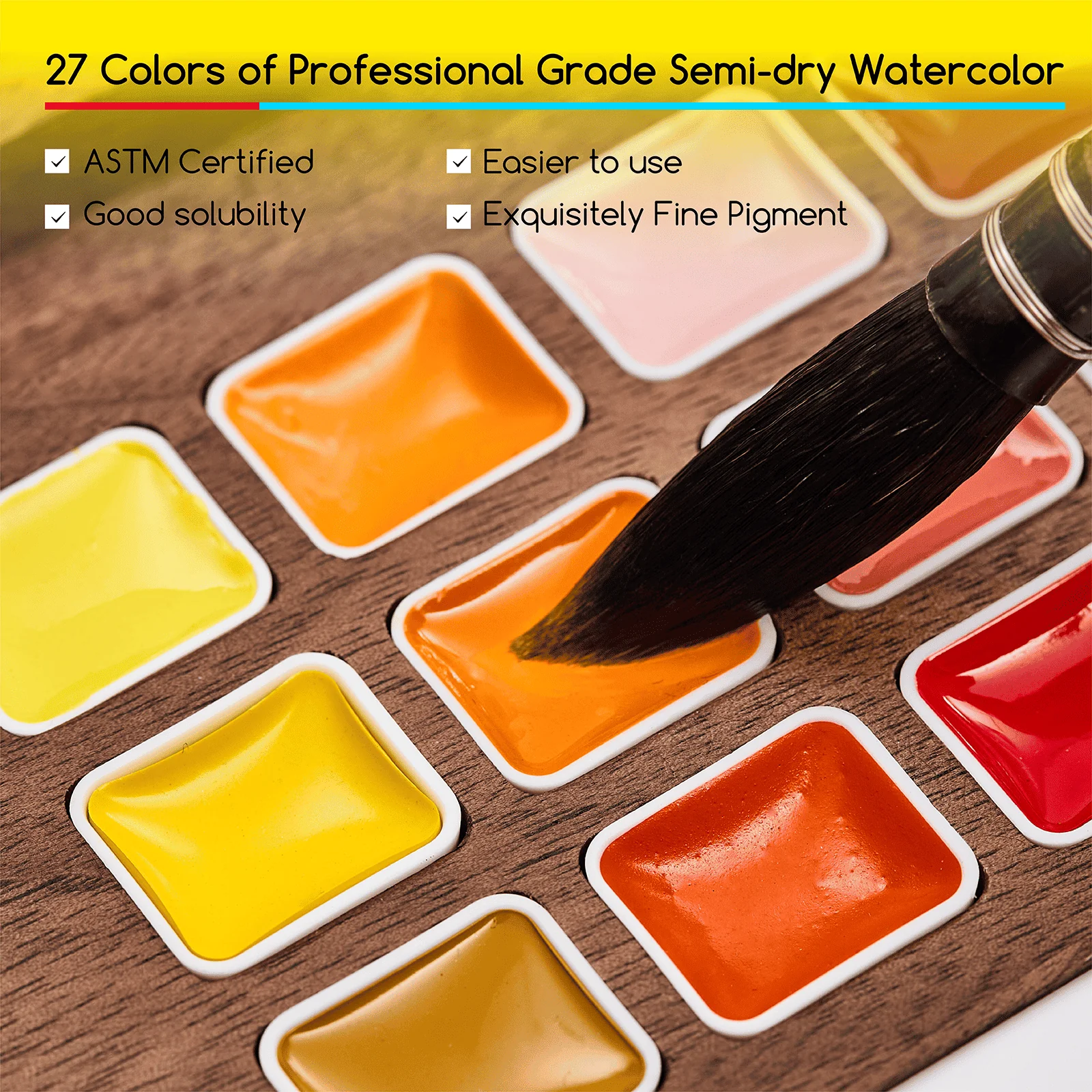 MEEDEN Premium Artist-Grade Watercolor Set - Luxury 27 Color Collection with Black Walnut Case - Image 4