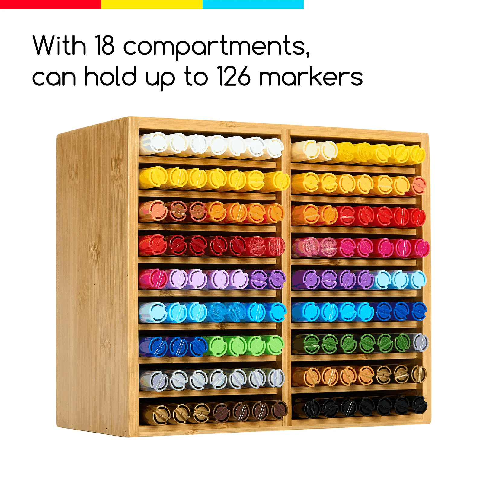 MEEDEN Rotating Bamboo 18 Compartments Marker Holder Organizer - Image 5