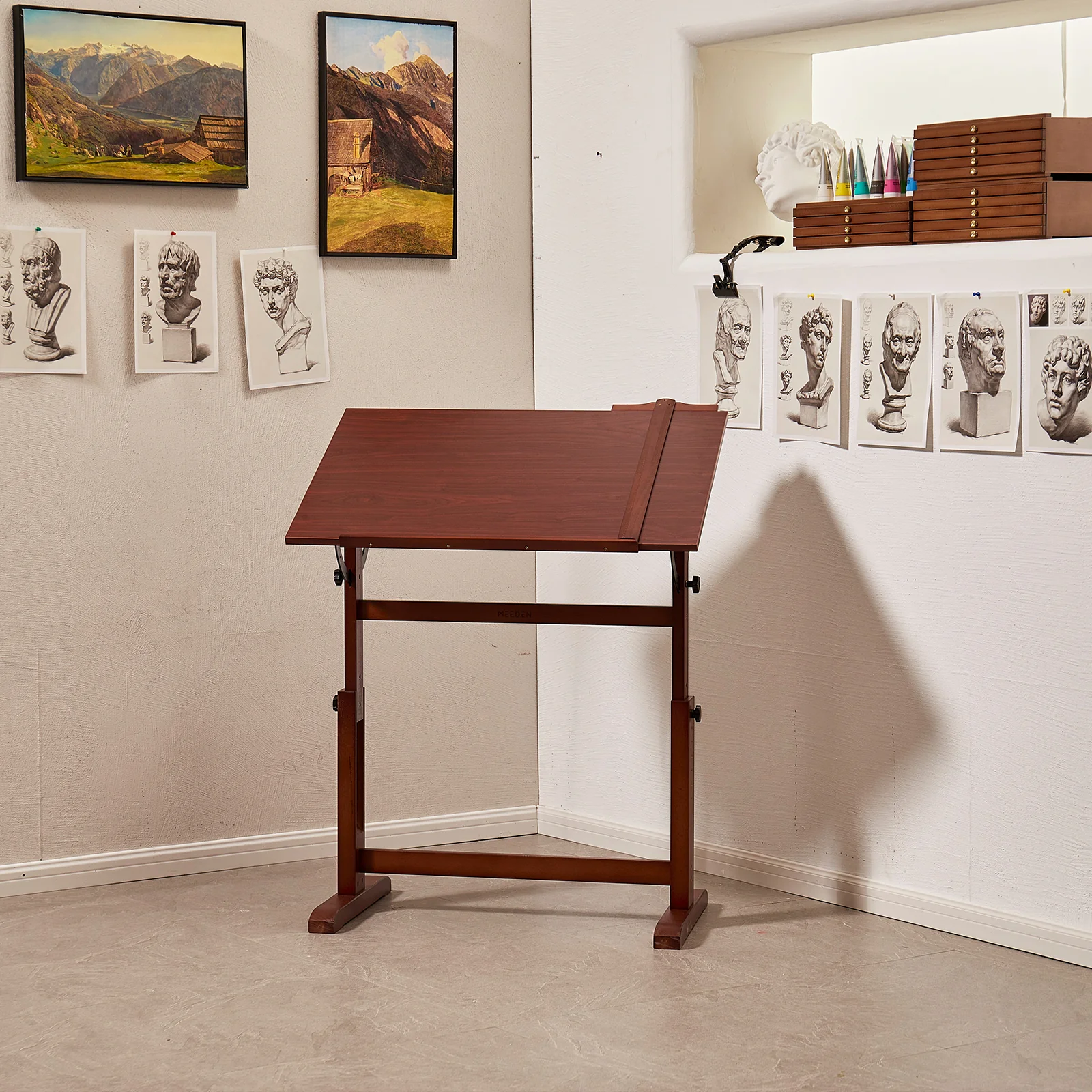 MEEDEN Vintage Adjustable Wooden Drafting Table , Dark Walnut-XSZ-4 - Image 8