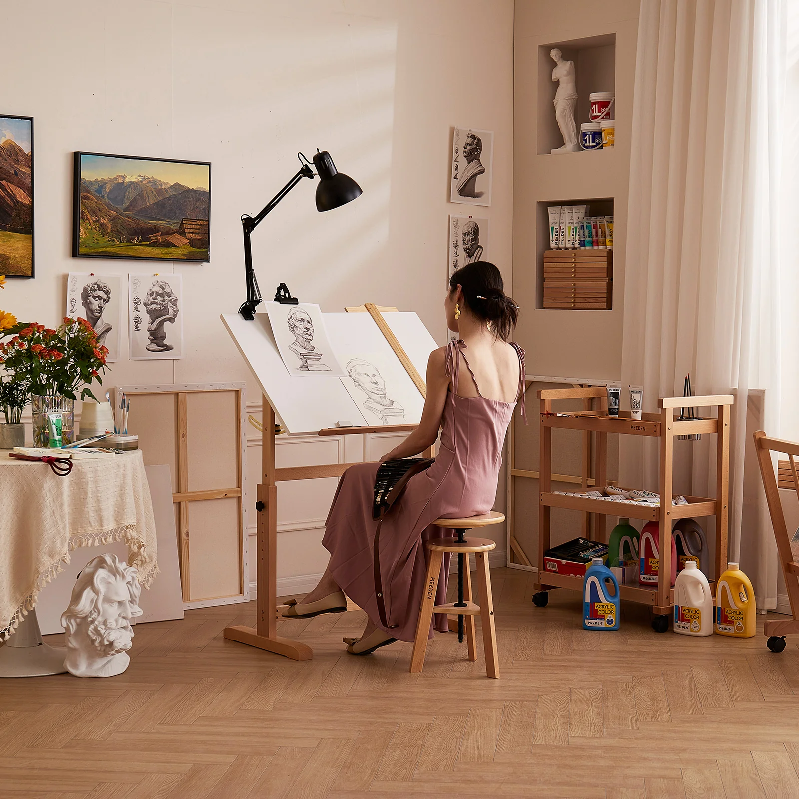 MEEDEN Adjustable Wooden Drafting Table, White-XSZ-5 - Image 5